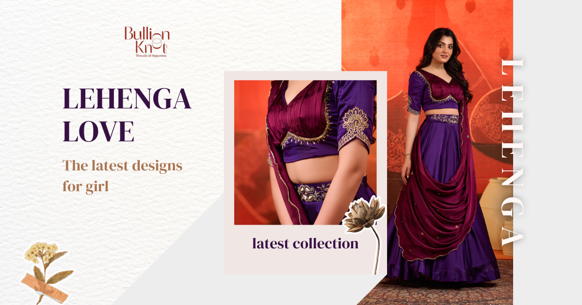 Girl in purple lehenga showcasing the latest trendy designs.