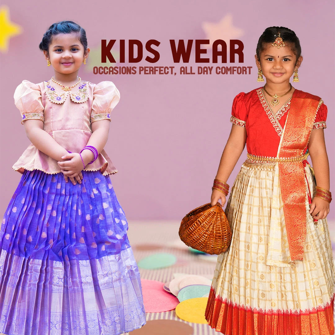 Ethnic Wear for Girls Kids Pattu Pavadai Lehenga for Girls