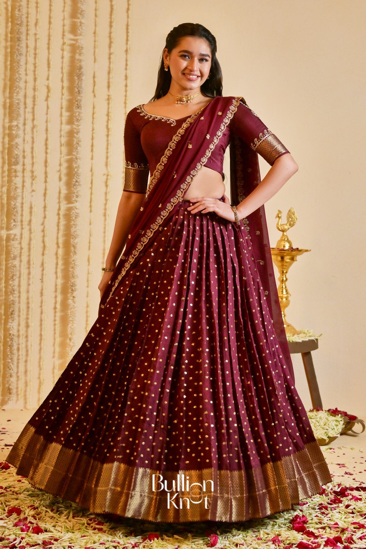 Wineesha Maroon Viscose Dola Lehenga Set