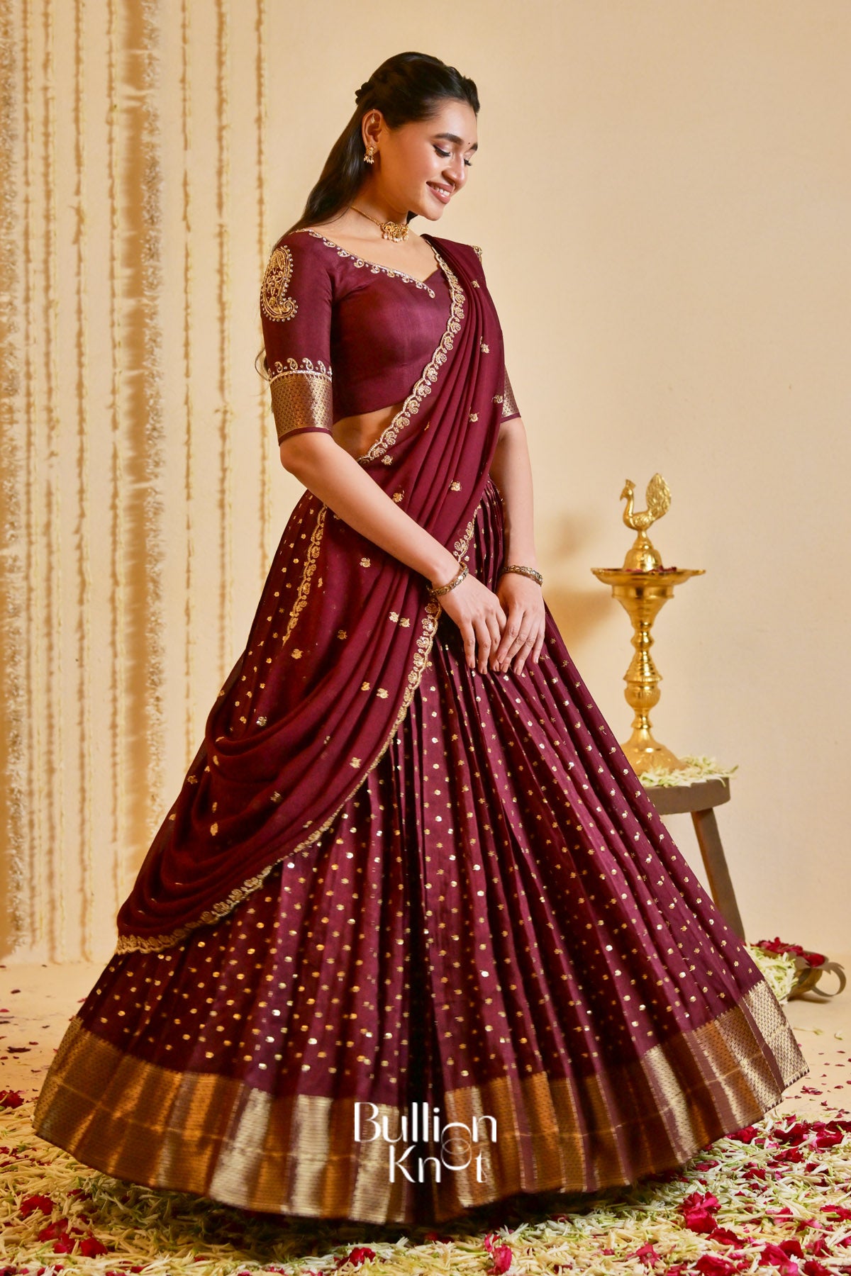 Wineesha Maroon Viscose Dola Lehenga Set
