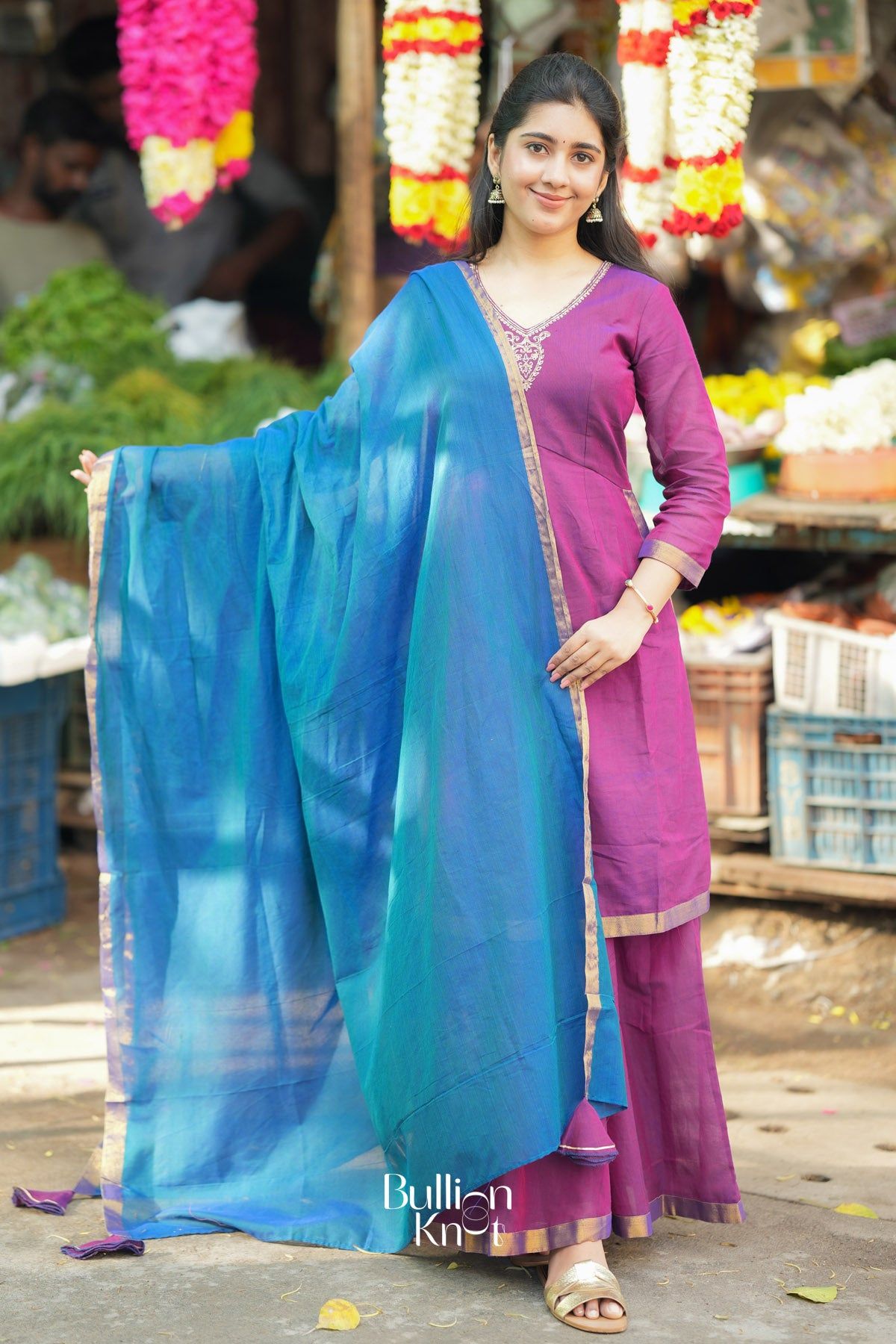 Sindhuja Handloom Purple Kurta Palazzo Suit Set