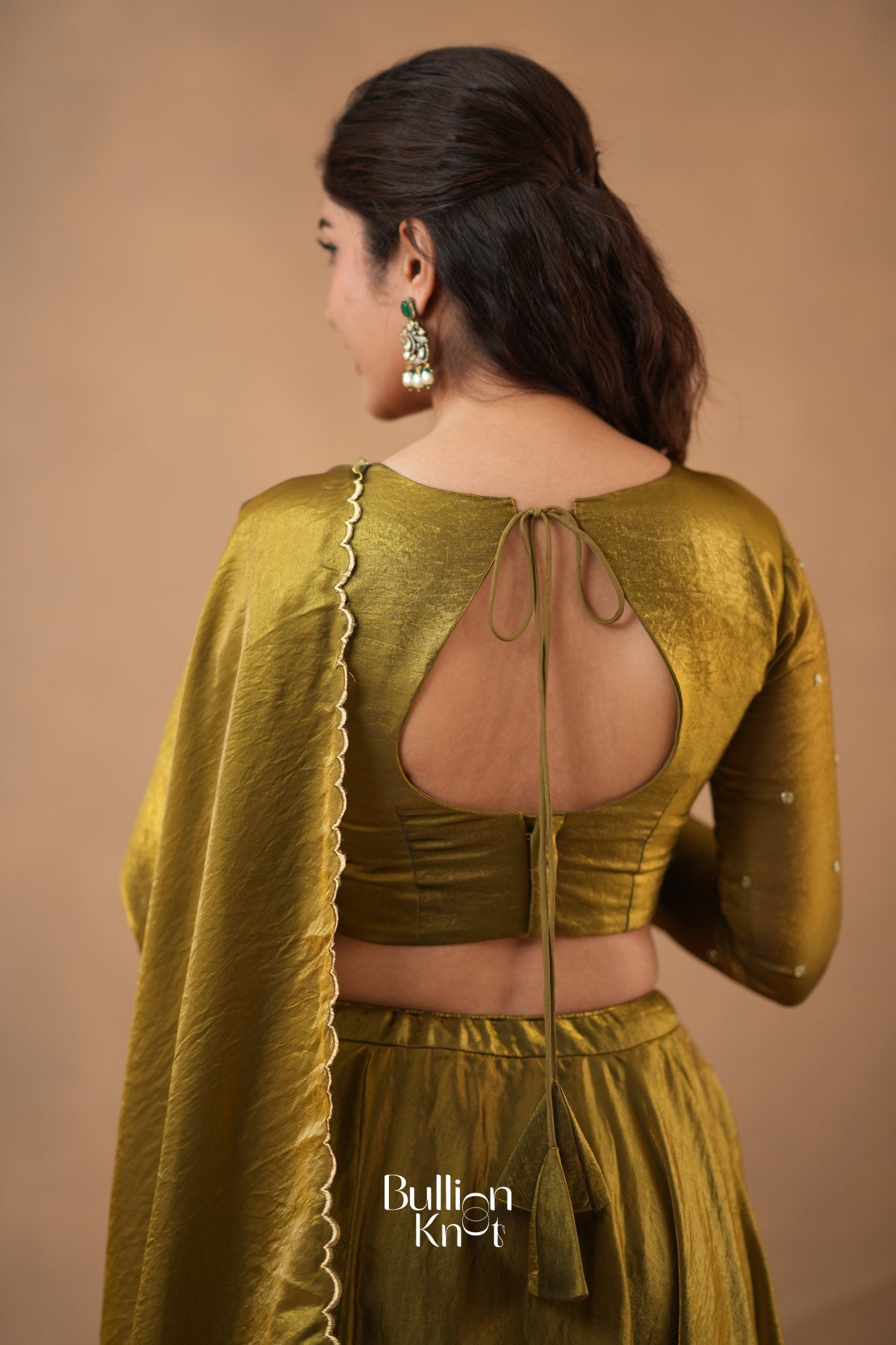 Stylista 2 In 1 Indo Western Olive in Glass Tissue