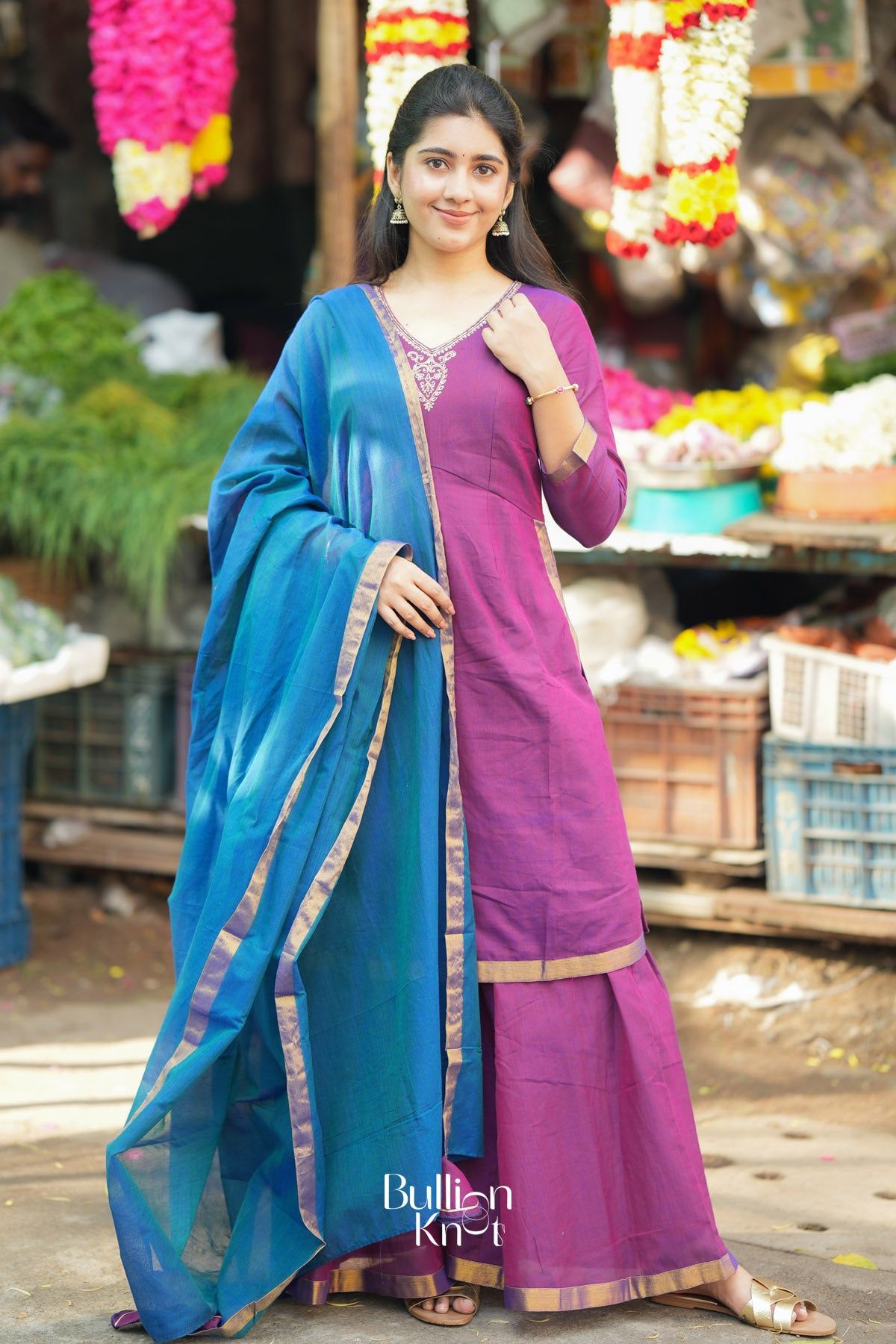 Purple Kurta with Blue Dupatta, traditional attire for women