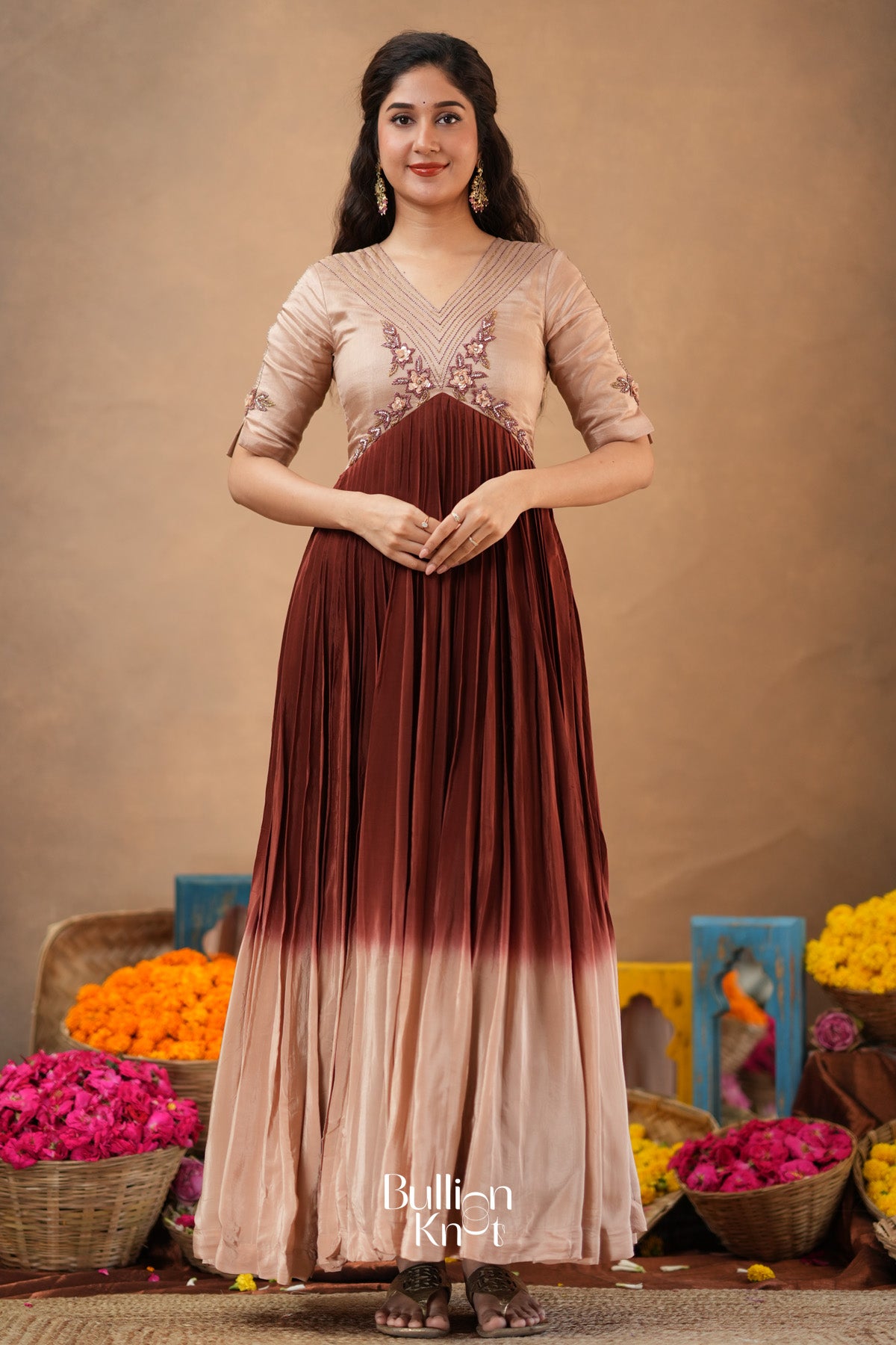 Mocha Mayurika Natural Crepe (Dress) in Brown