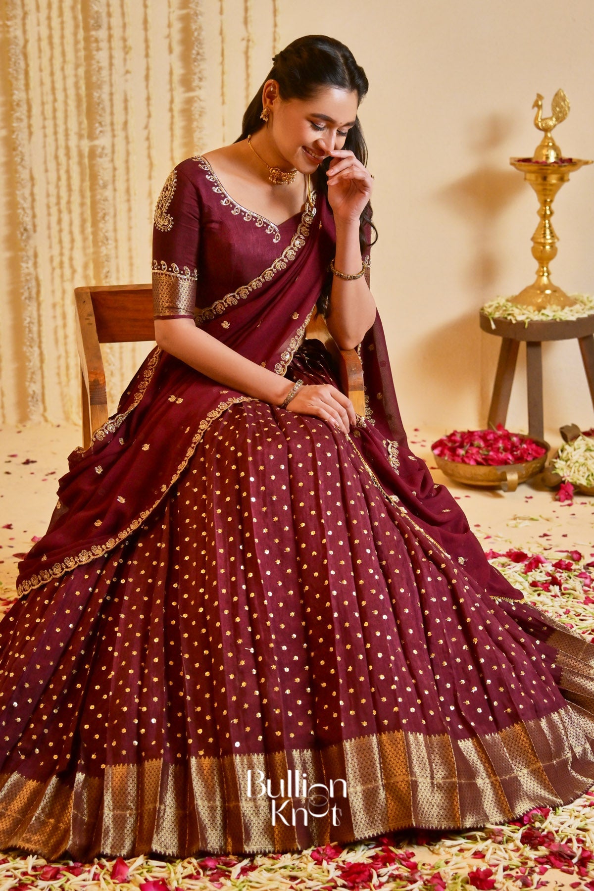 Wineesha Maroon Viscose Dola Lehenga Set