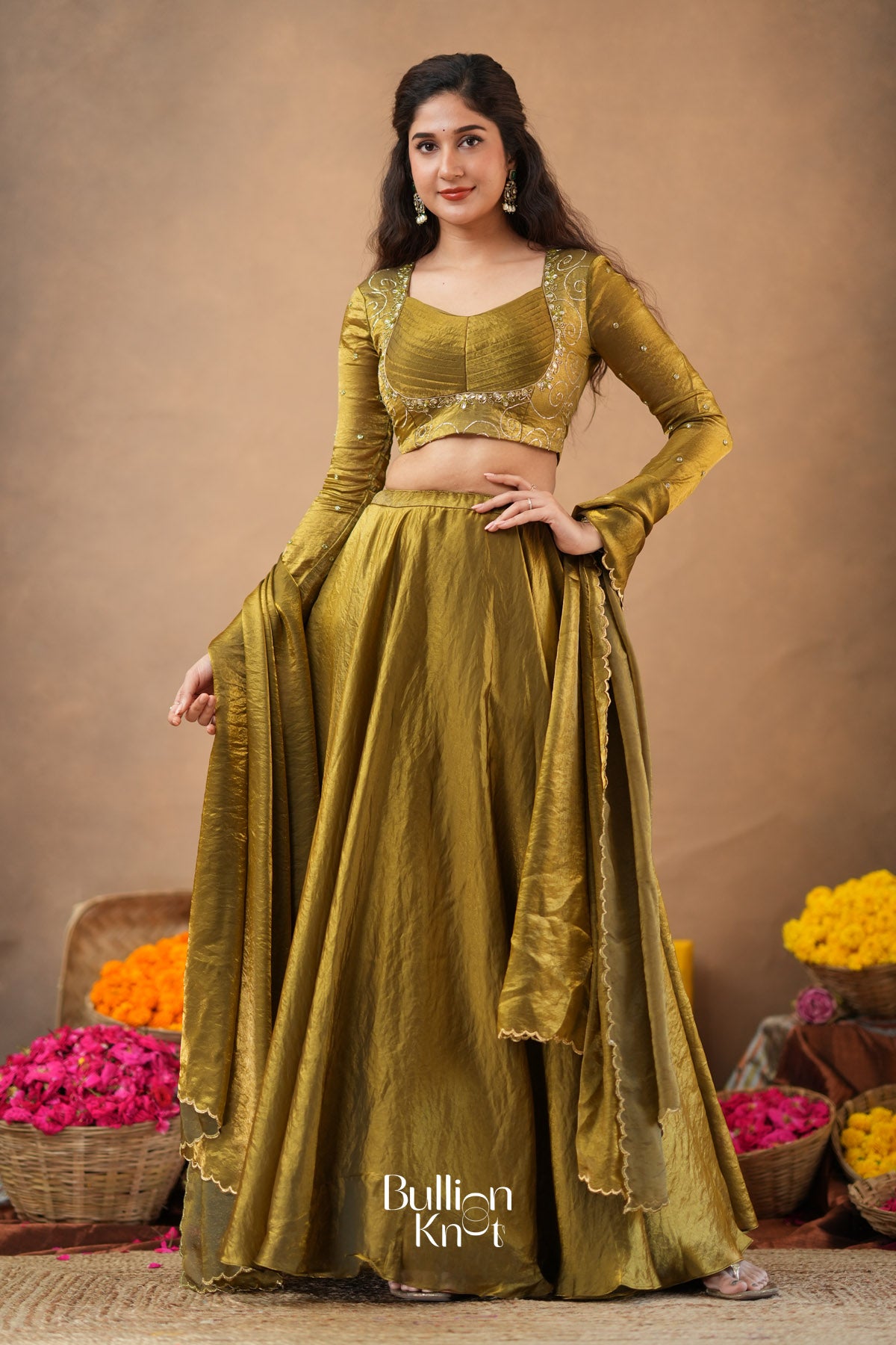 Stylista 2-In-1 Indo Western In Olive Gold