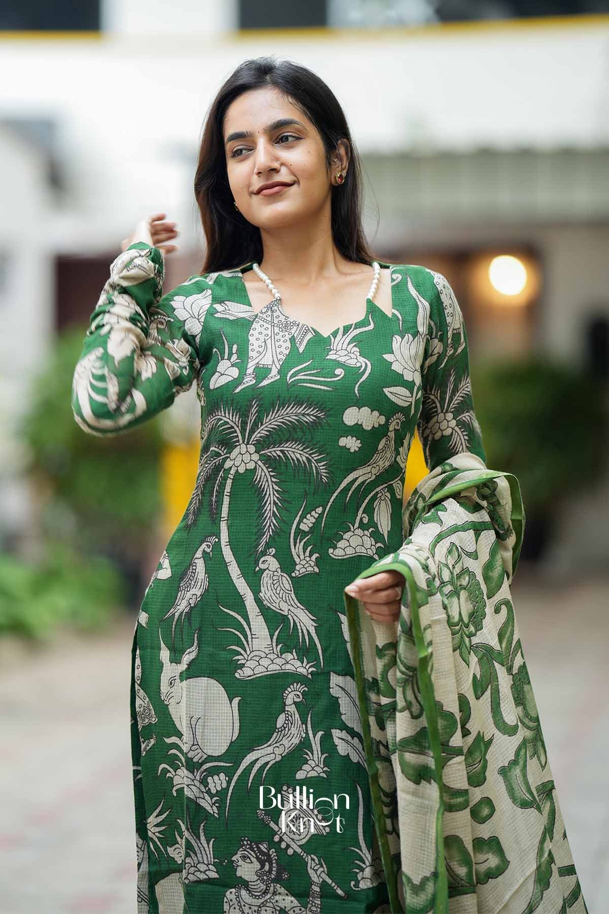 VanaRani | Emerald Green Kurta Suit Set for Cultural Events