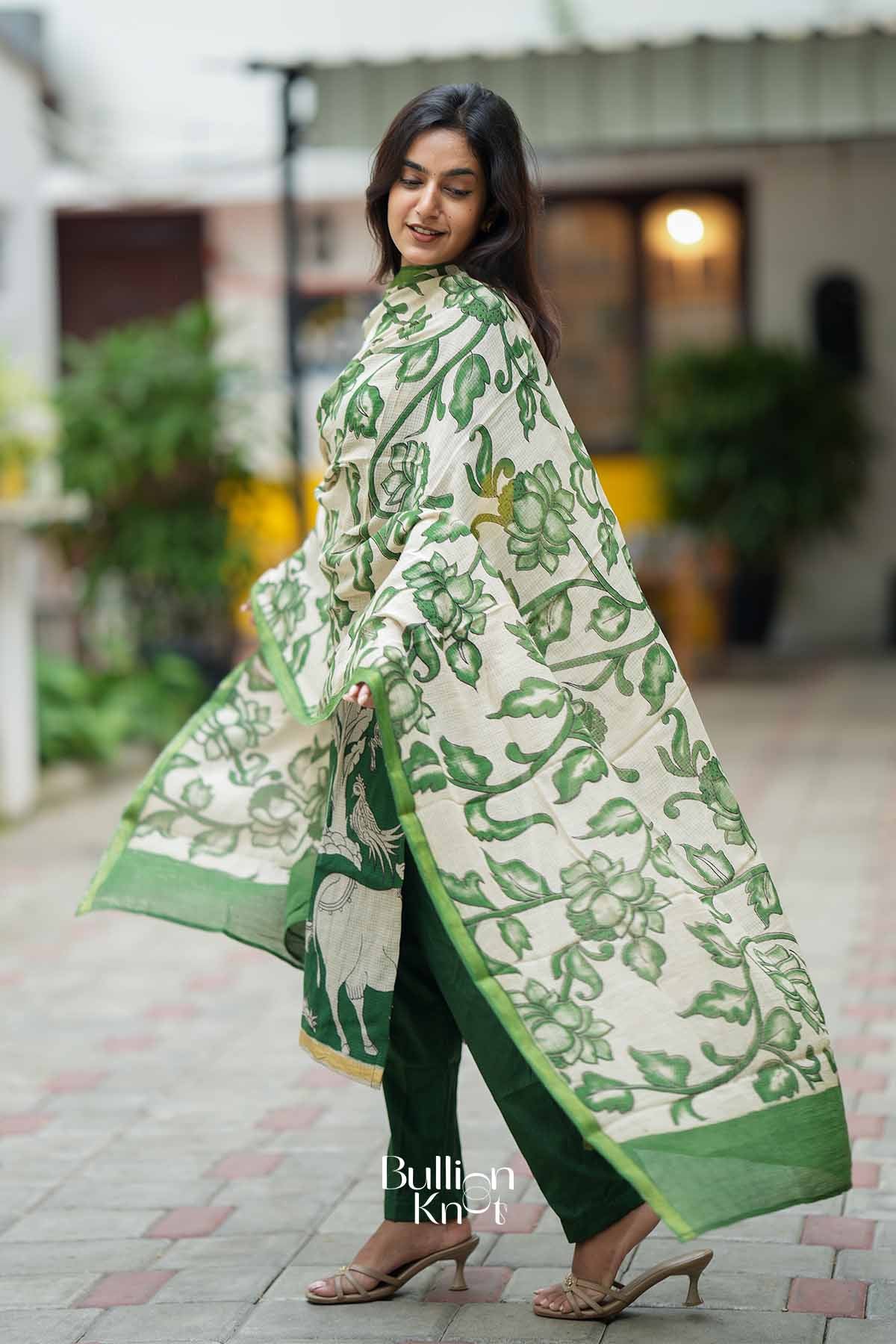 VanaRani | Emerald Green Kurta Suit Set for Cultural Events