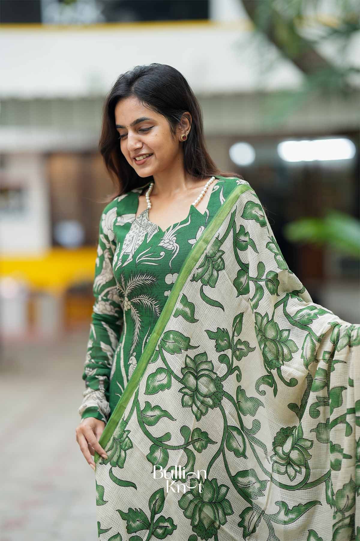 VanaRani | Emerald Green Kurta Suit Set for Cultural Events