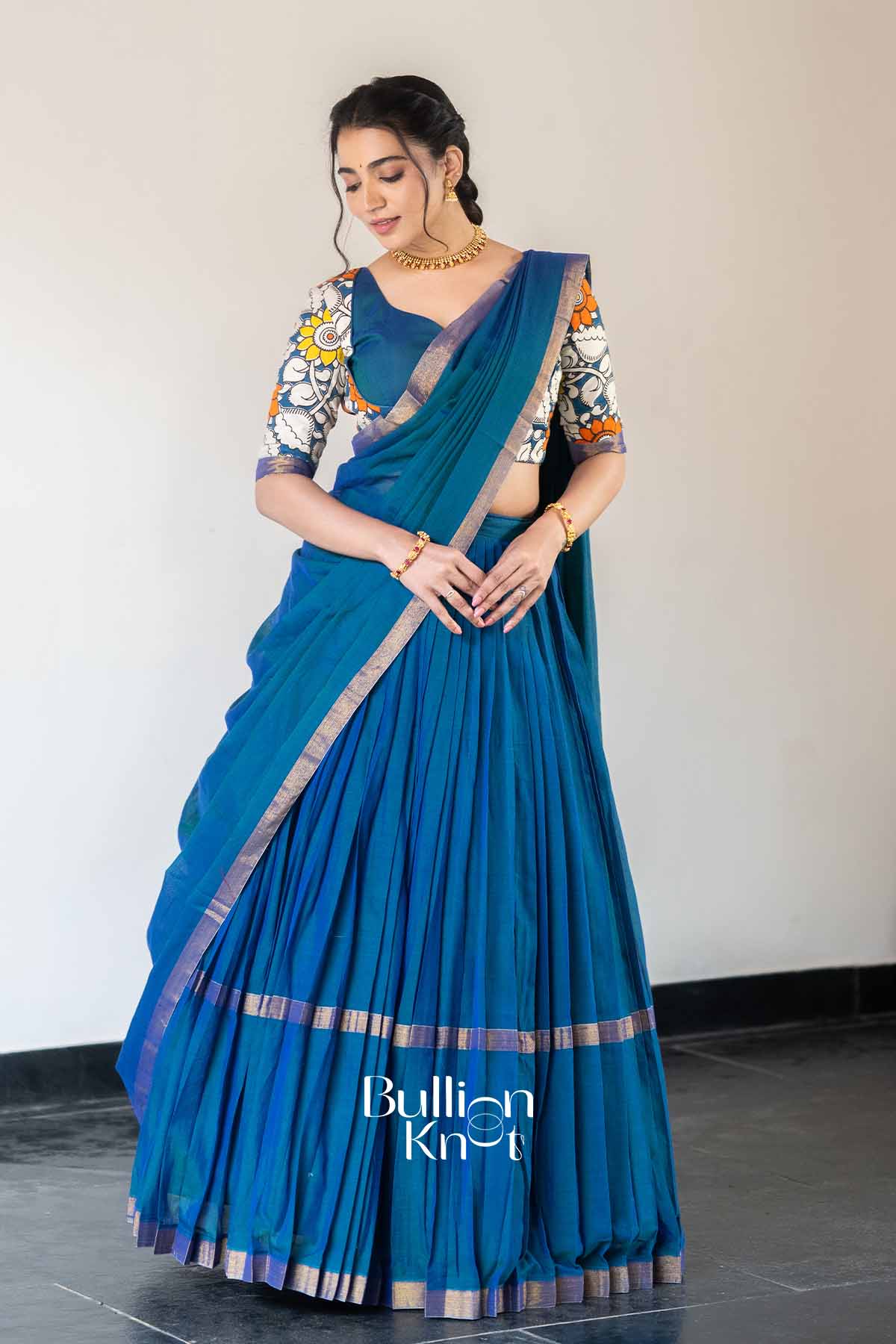 Morpankh | Indigo Handloom Half Saree| Festive Elegance