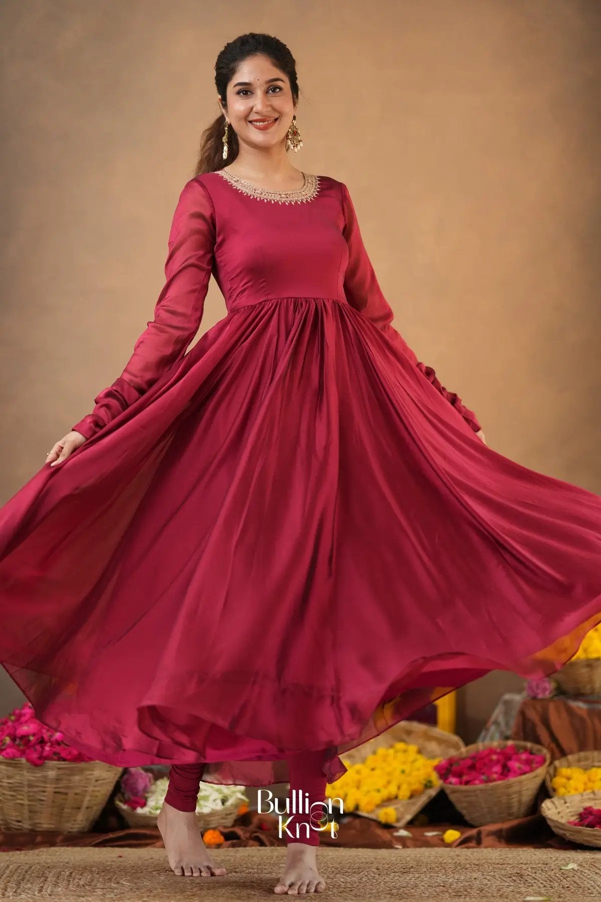 Monica Red 4-In-1 Anarkali With Jacket Suite Set