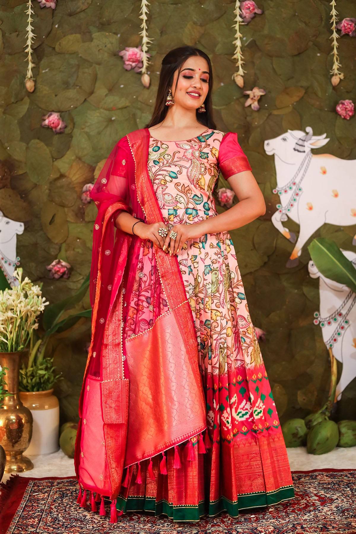 Traditional Eshwaritha Banarasi Dress with red accents
