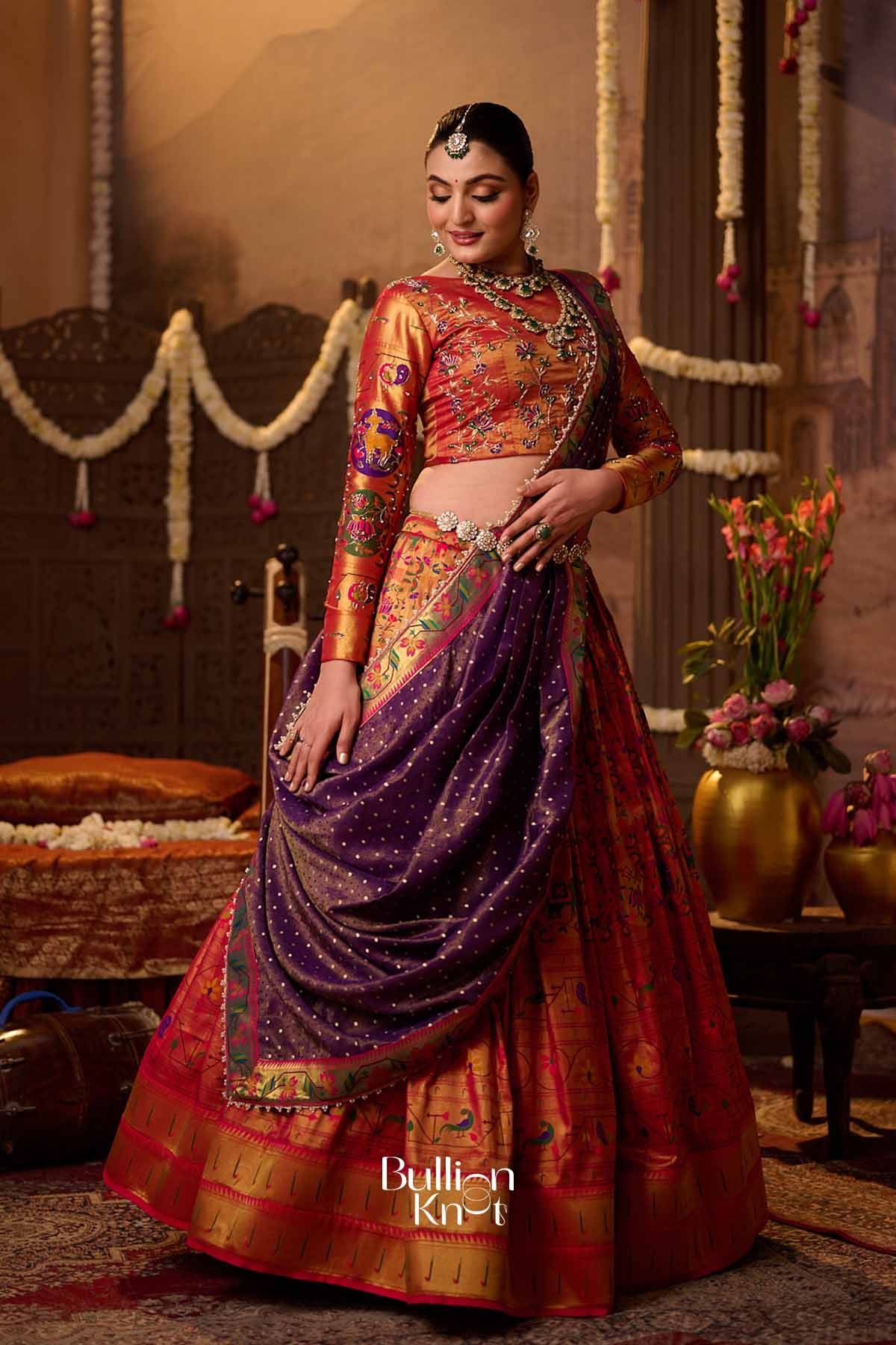Elegant Rani Pink Lehenga Set for royal weddings with intricate embroidery, brocade silk fabric, and traditional design, perfect fit for special occasions.