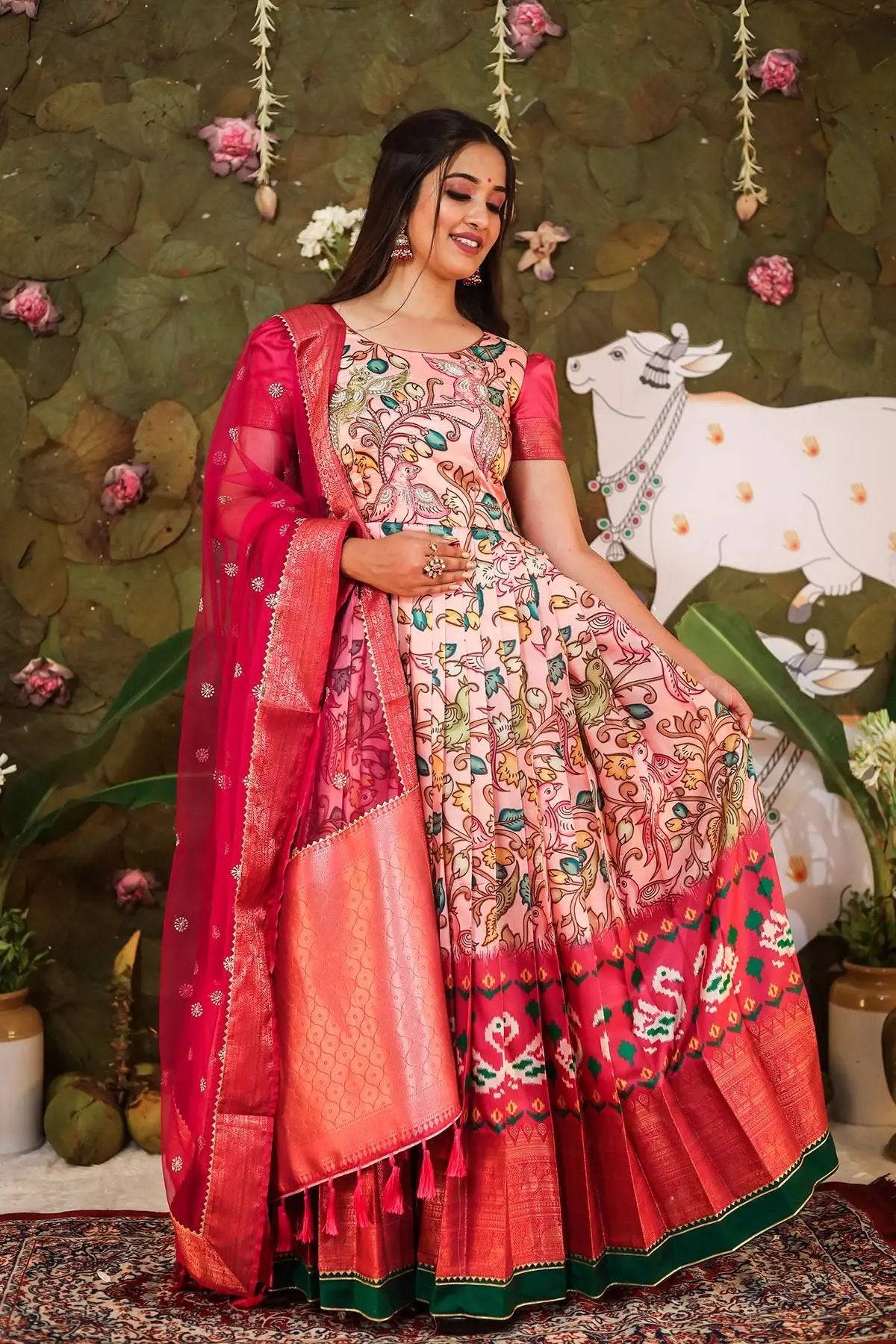Eshwaritha Banarasi Dress with intricate floral design