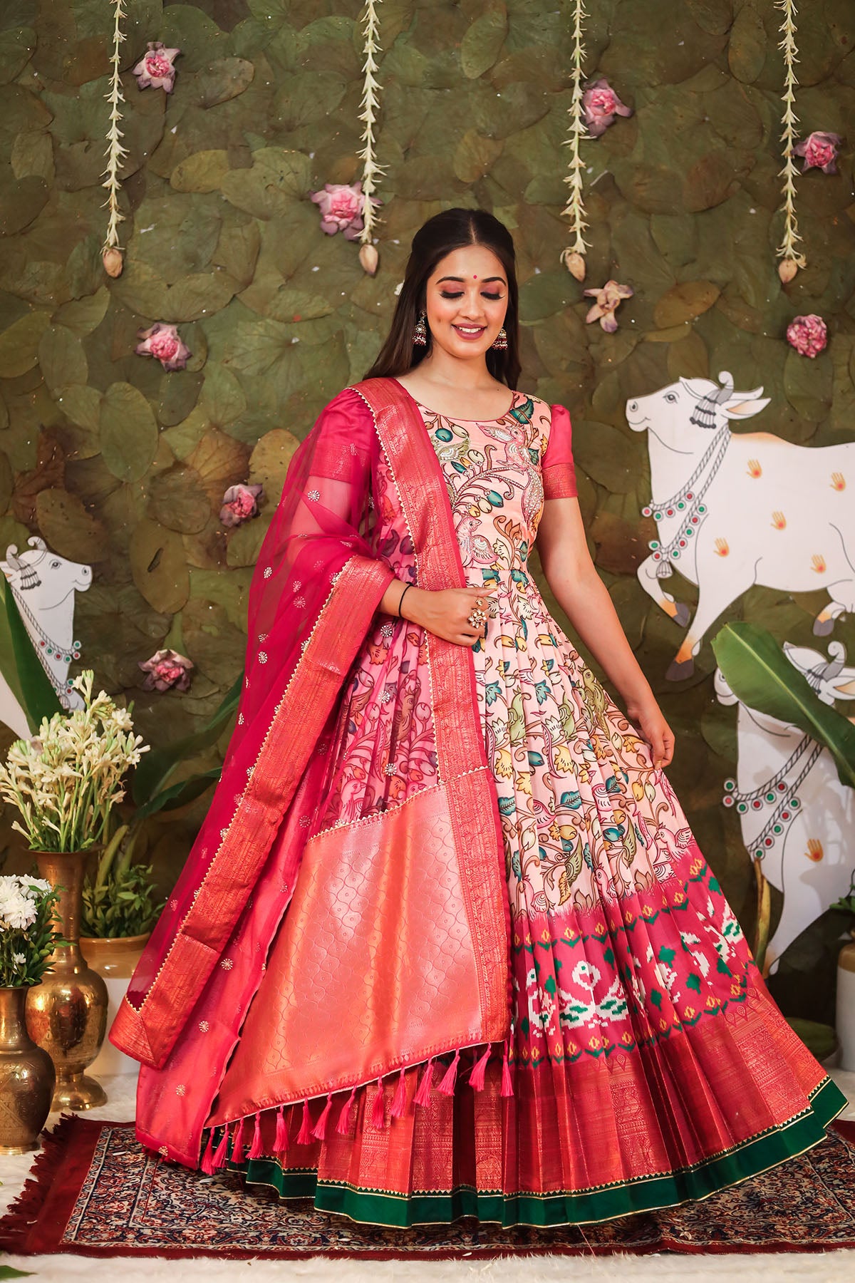 pink Banarasi Eshwaritha Dress with pink dupatta