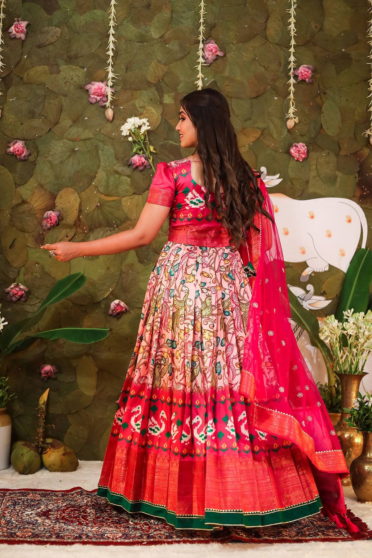 Back view of Eshwaritha Banarasi Dress with detailed motifs