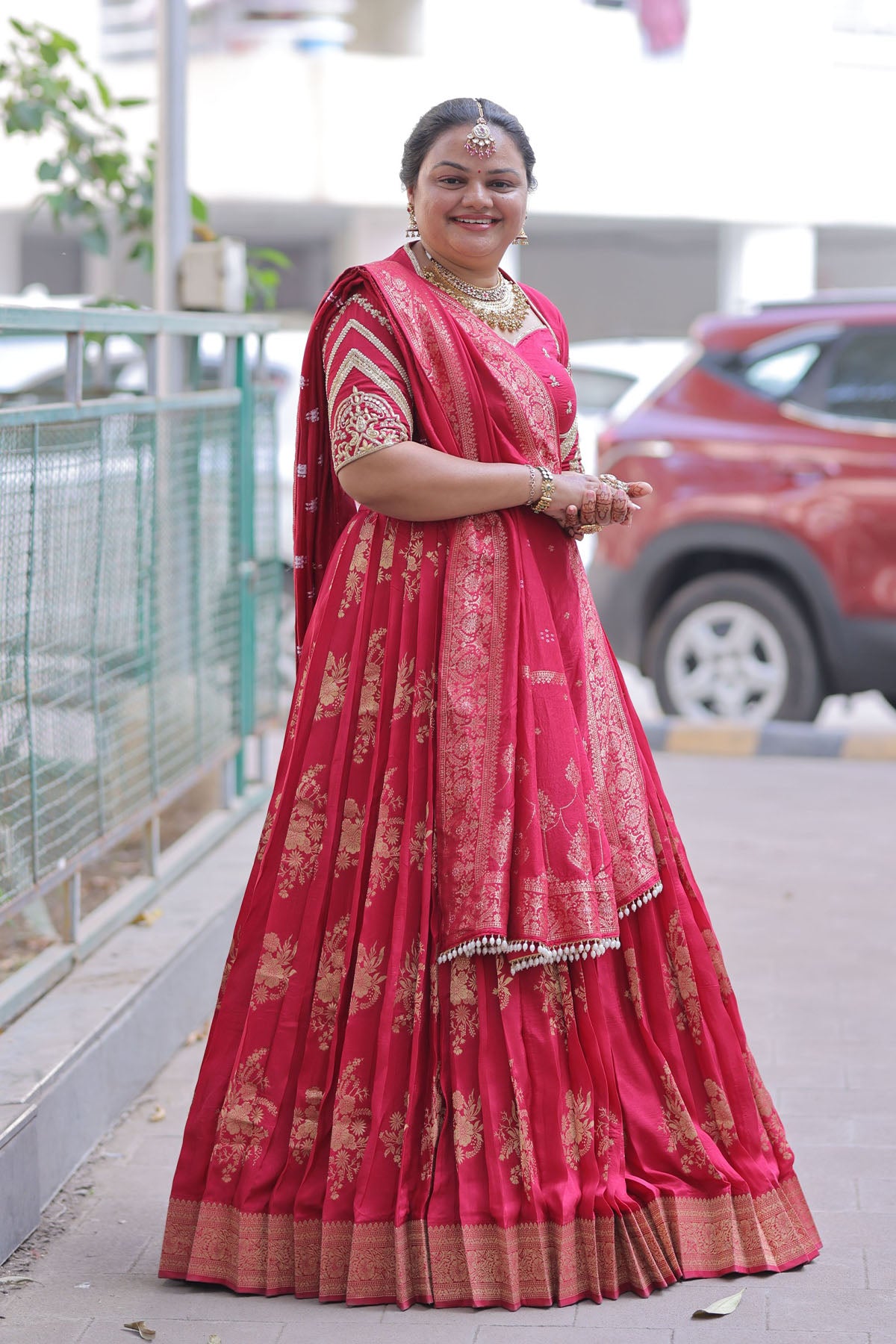 Prathana ruby Pink Viscose Russian Dola Lehenga Set