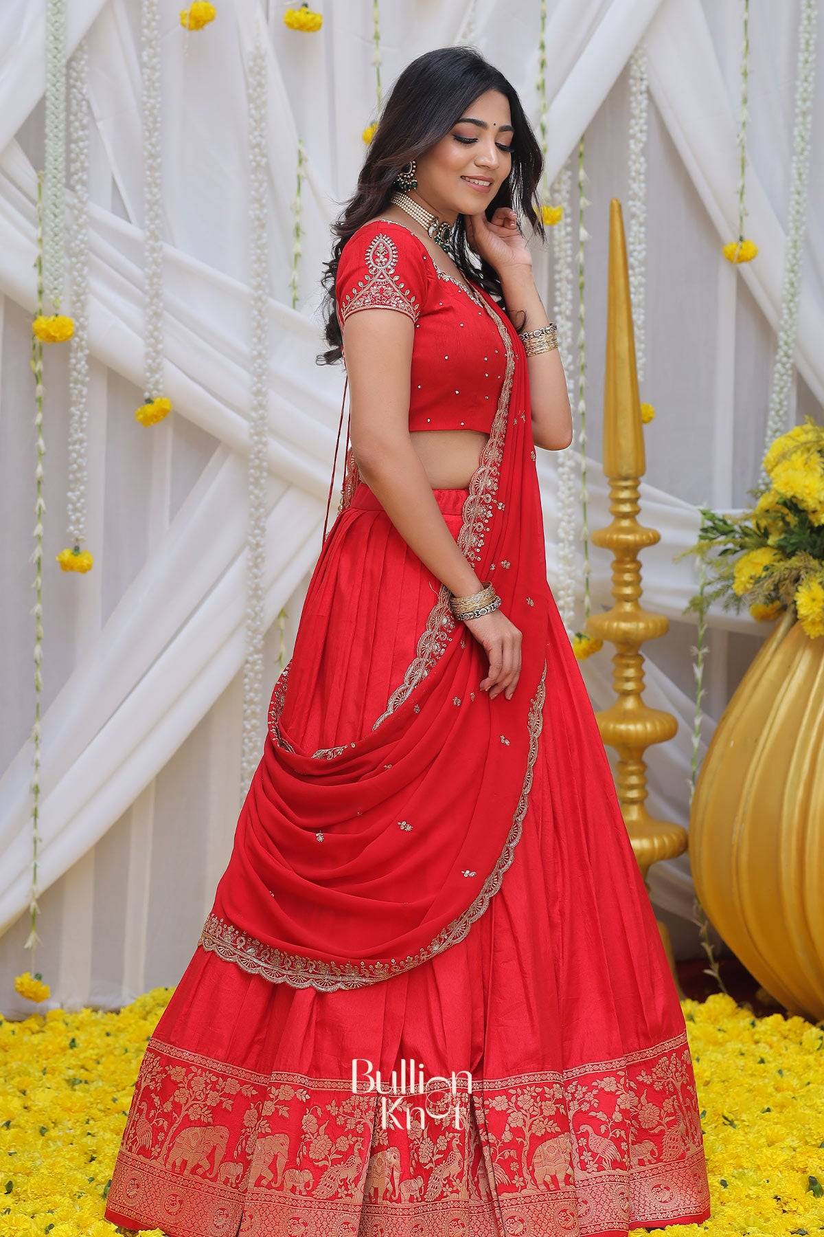 maharani lehenga set in red color