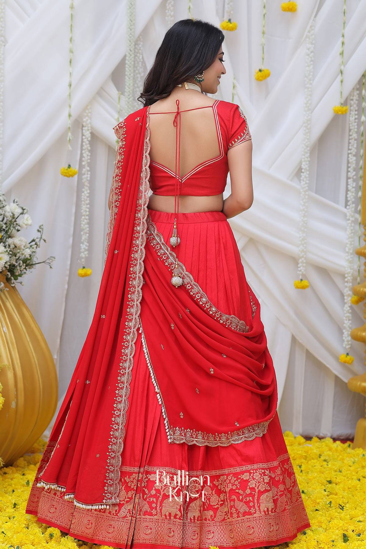 maharani lehenga set in red backside