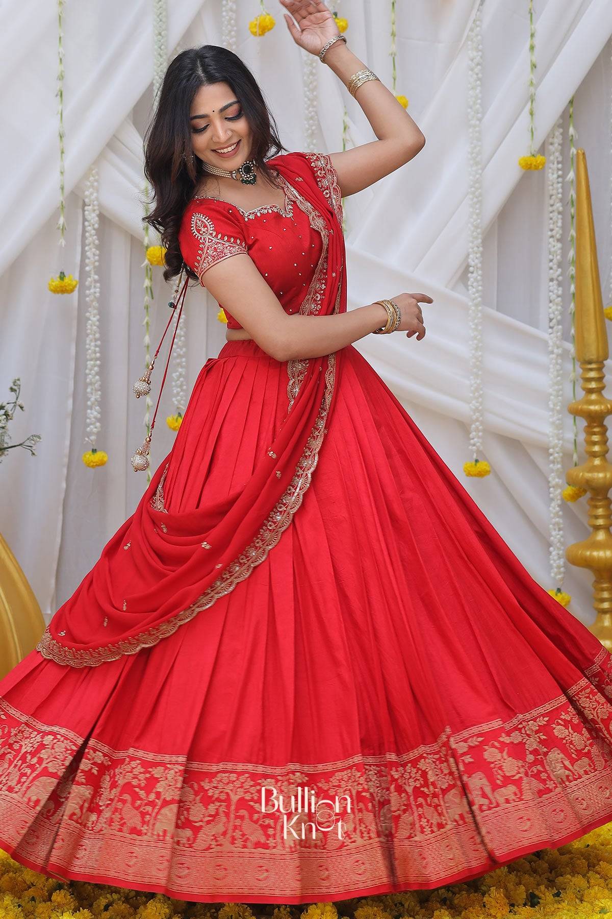 stylish maharani lehenga set in red