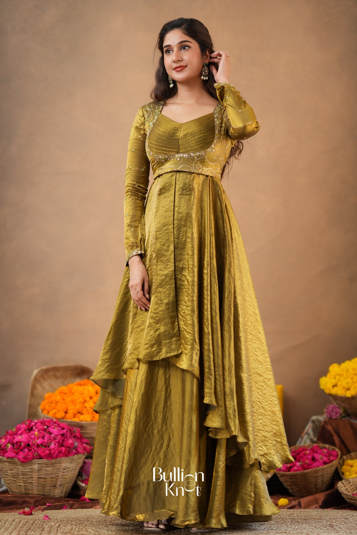 Stylista 2-In-1 Indo Western In Olive Gold