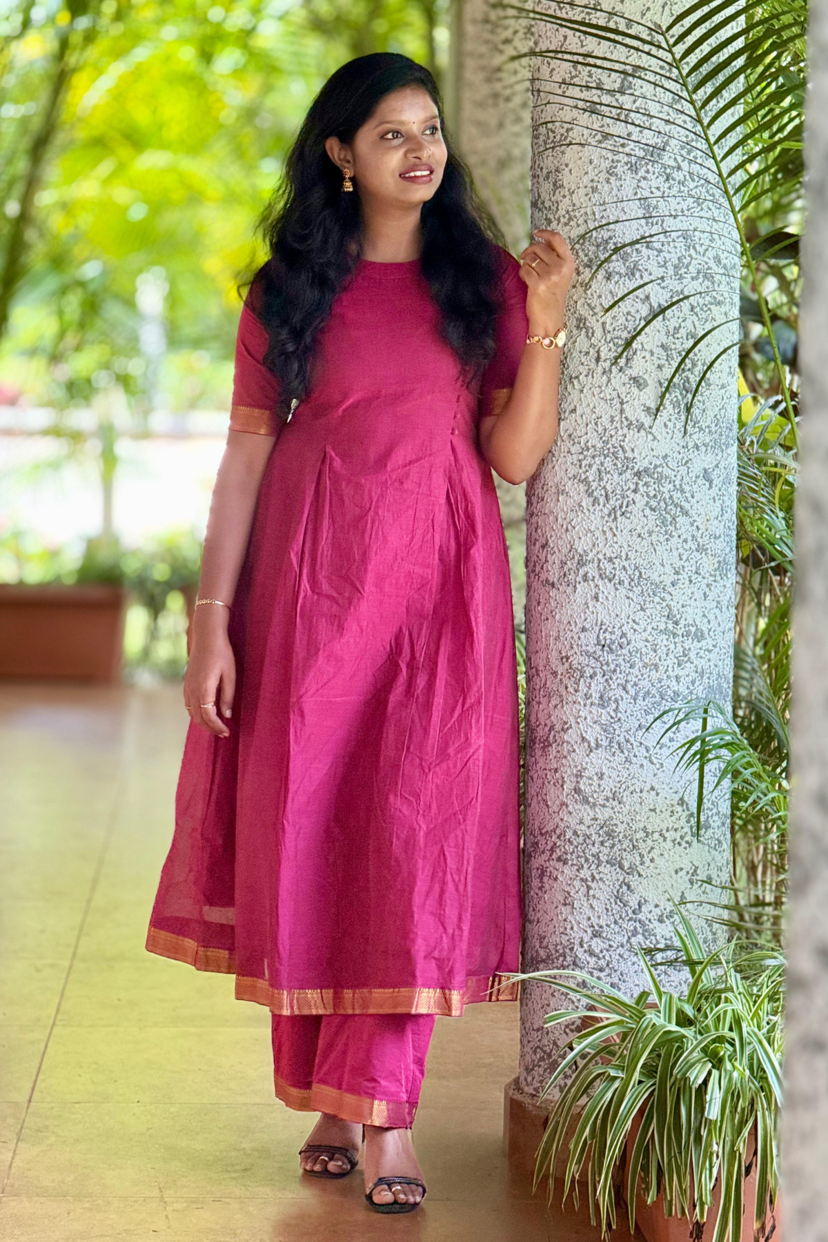 Antra Handloom Kurta Set (Dress) in Magenta