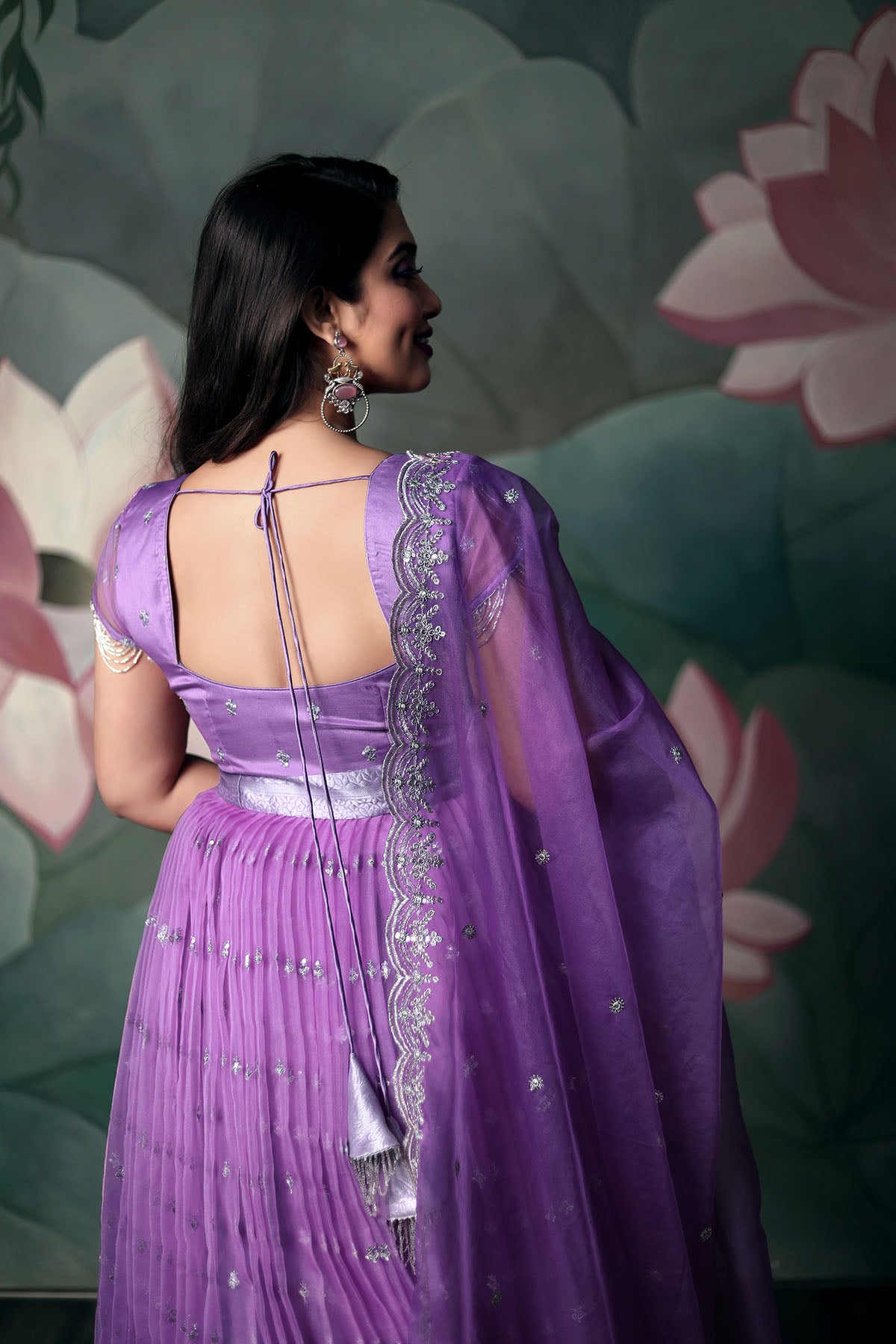 best selling product of Bullionknot, violet Sumukti Organza Anarkali Dress