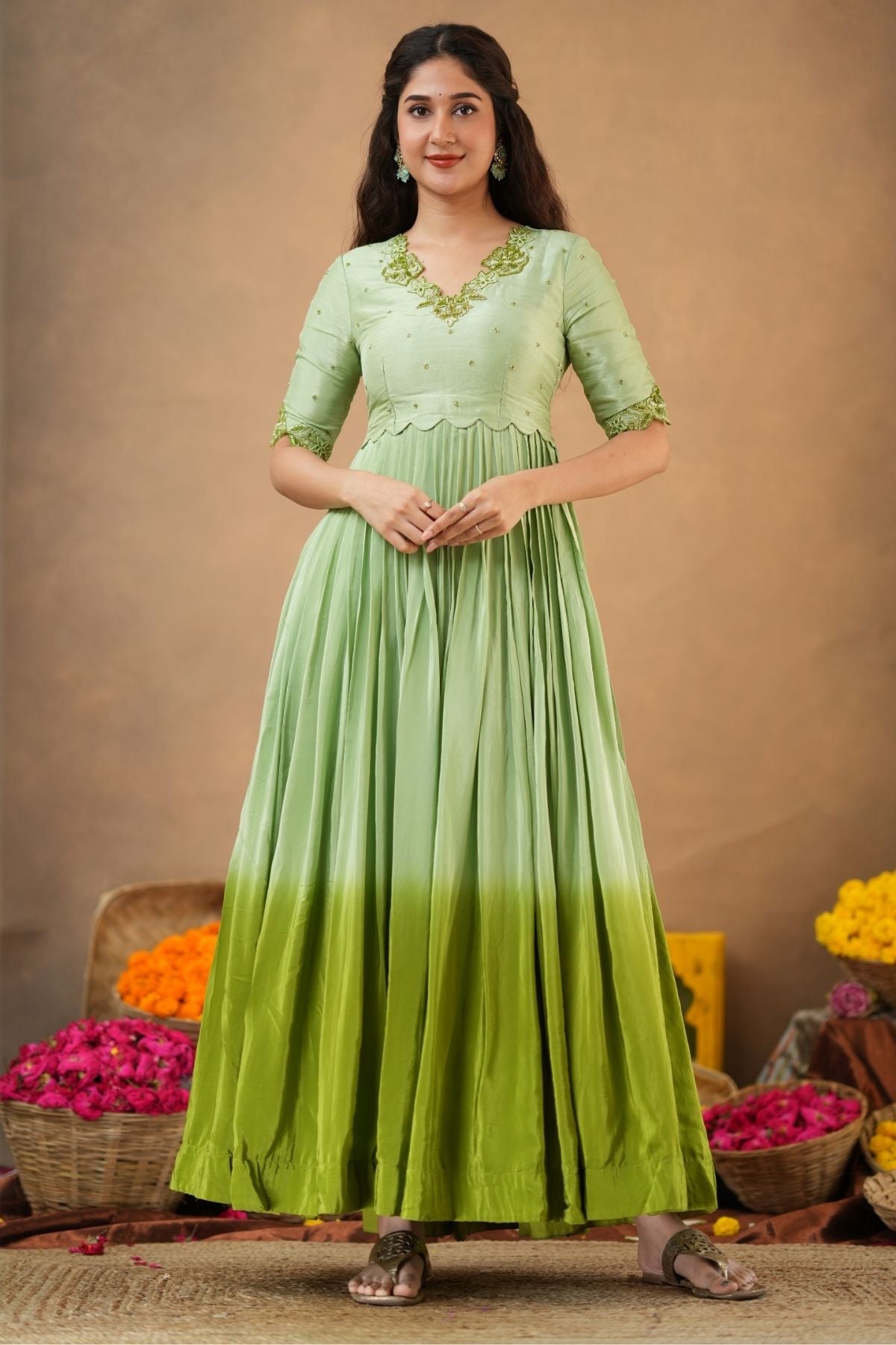 Elora Ethnica Natural Crepe (Dress) In Mint Green