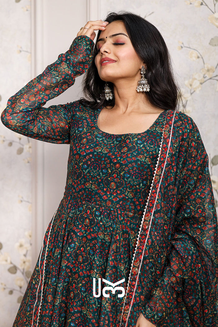 Gulkhera 3 Piece Suit Set in Dark Green
