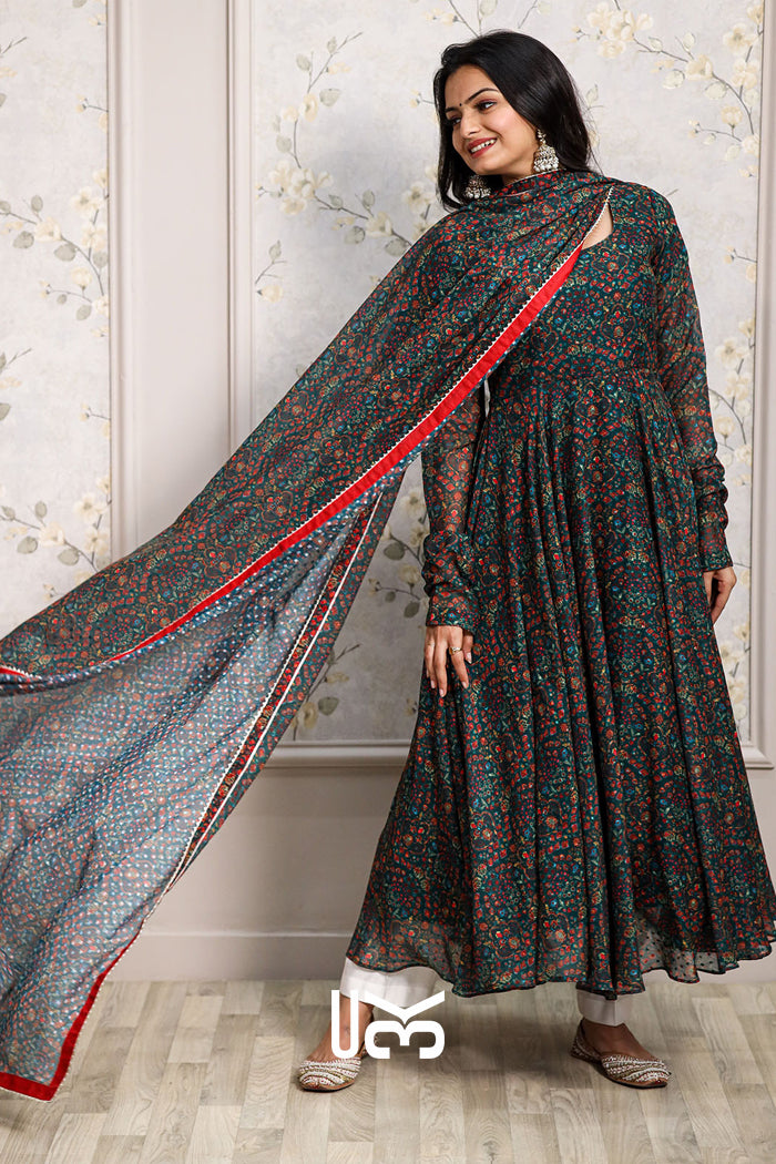 Gulkhera 3 Piece Suit Set in Dark Green