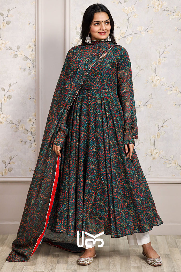 Gulkhera 3 Piece Suit Set in Dark Green