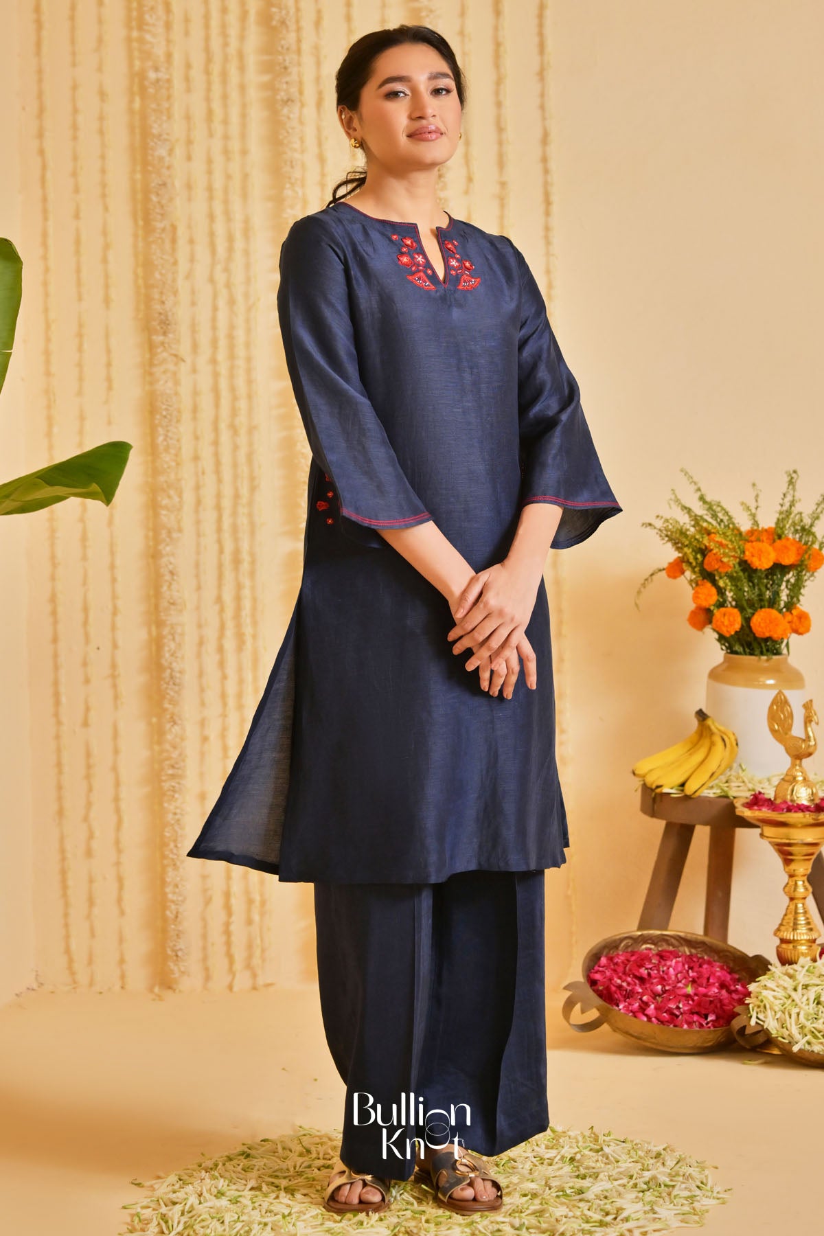 Tatvaneel Linen Kurta Set (Dress) in Deep Blue