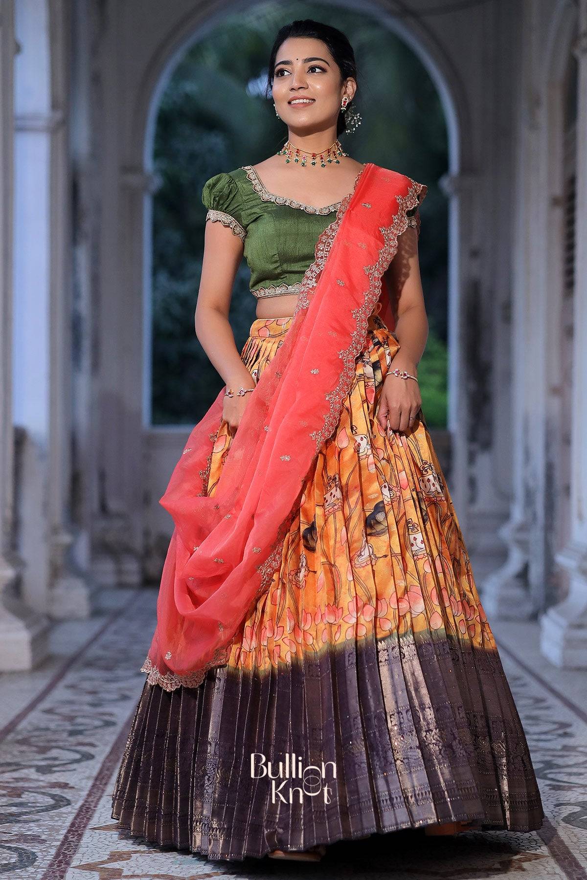 Sarojini Banarasi lehenga set with Kalamkari-inspired design