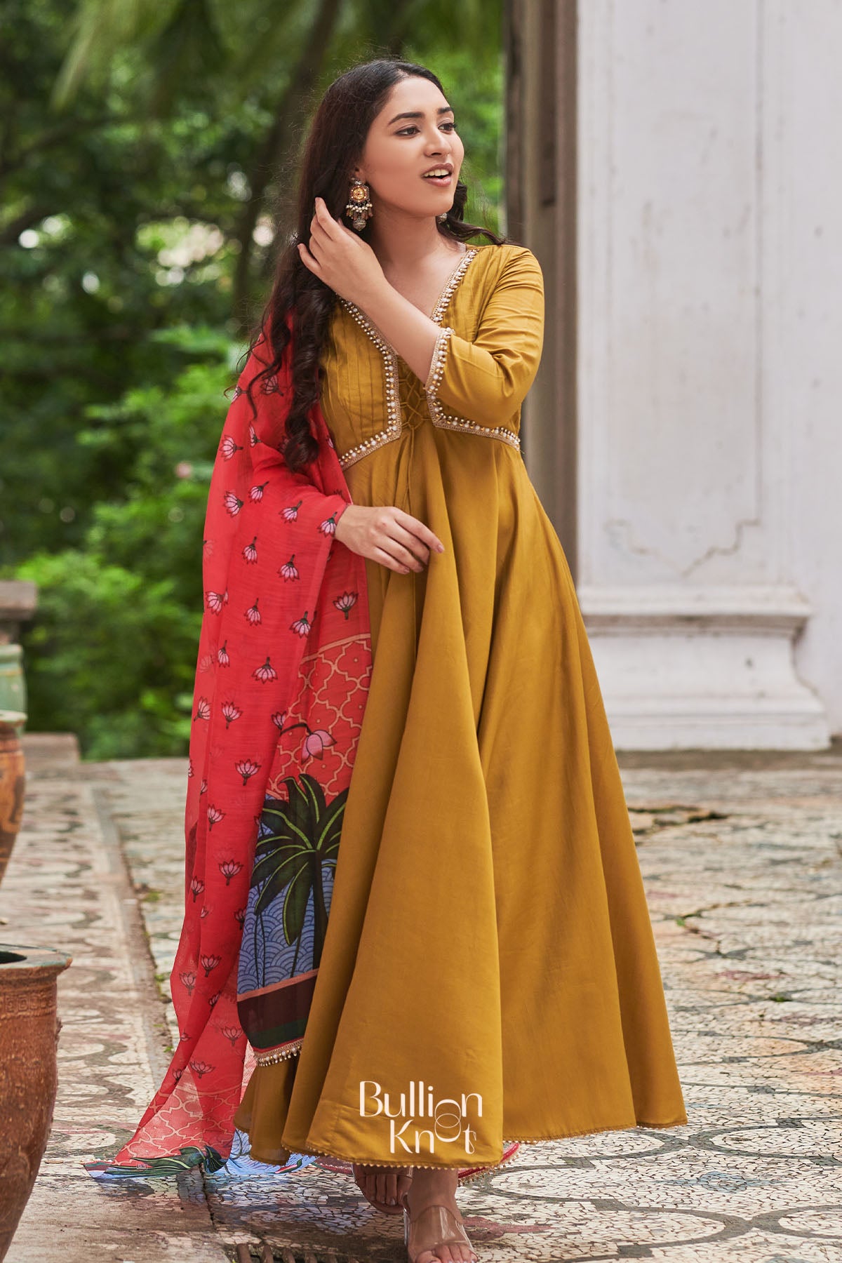 Sandy Pichwai Suit Set in Mustard Yellow