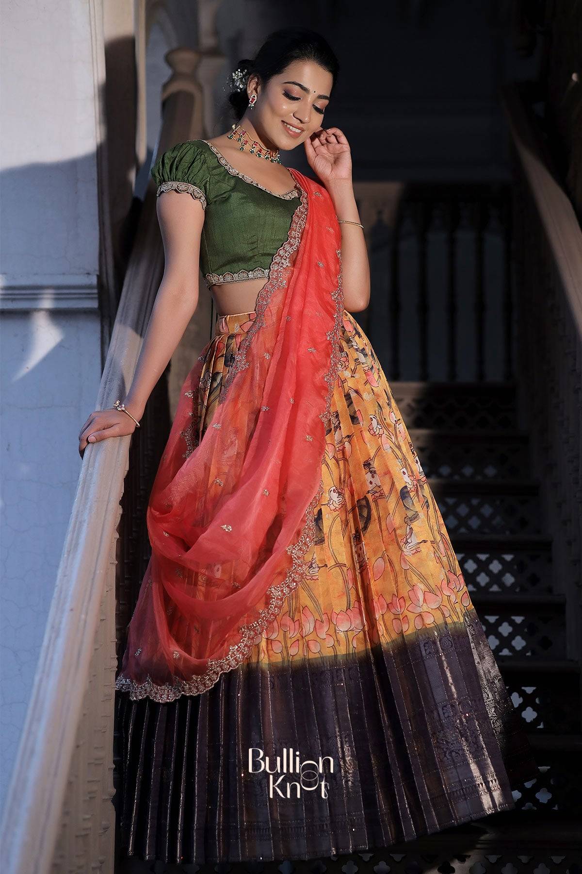 Kalamkari lehenga set blending traditional art and festive style