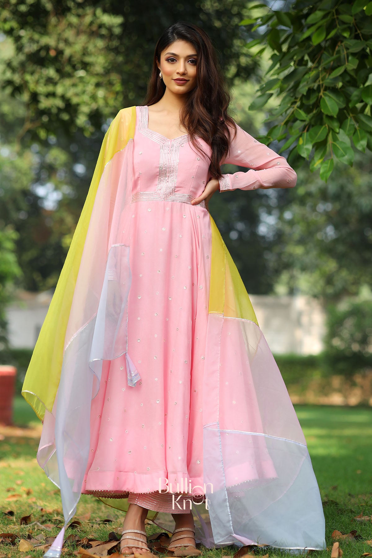 Coral Anarkali Suit Set in Pink