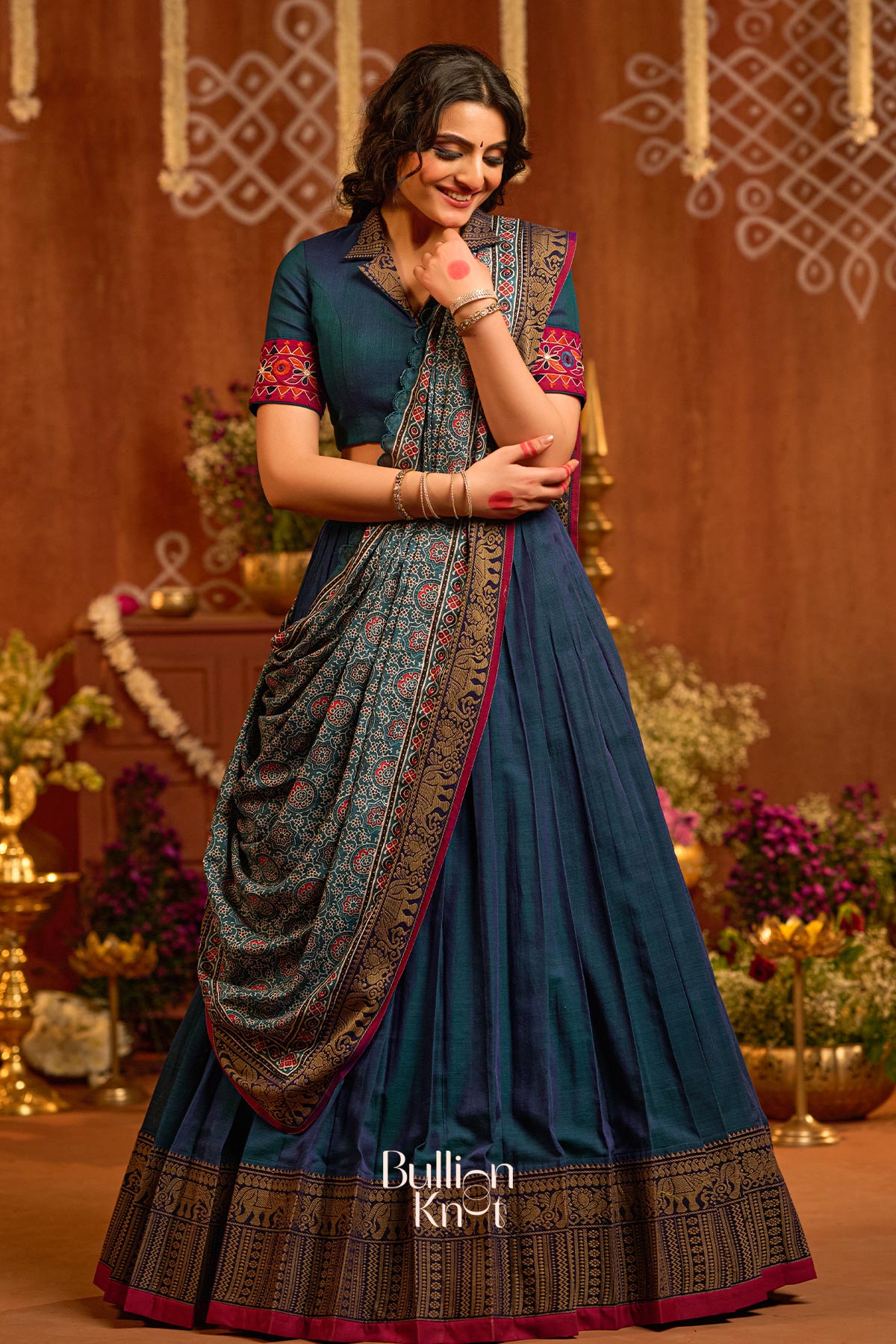 Rudram Half saree In Peacock Blue
