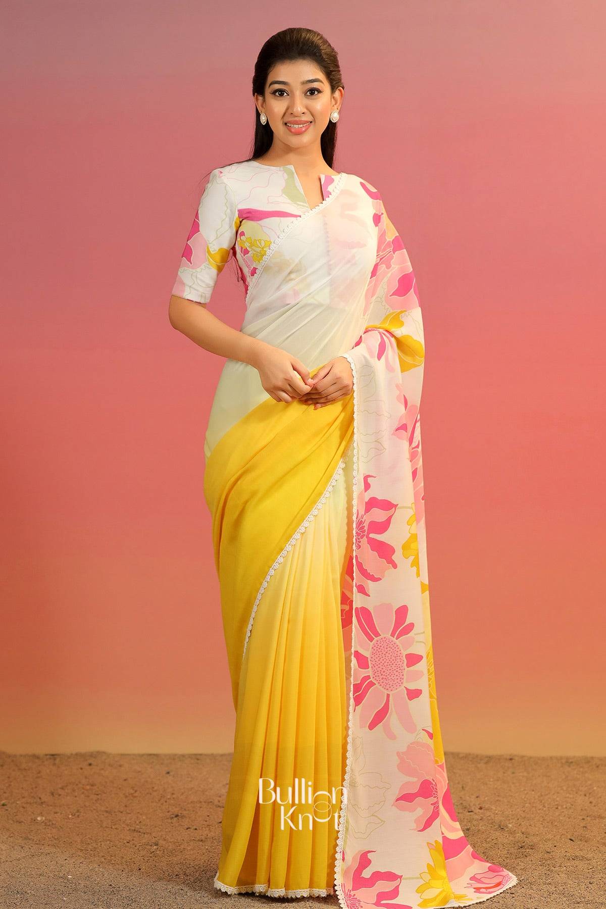 Luna Shiney Saree in Yellow