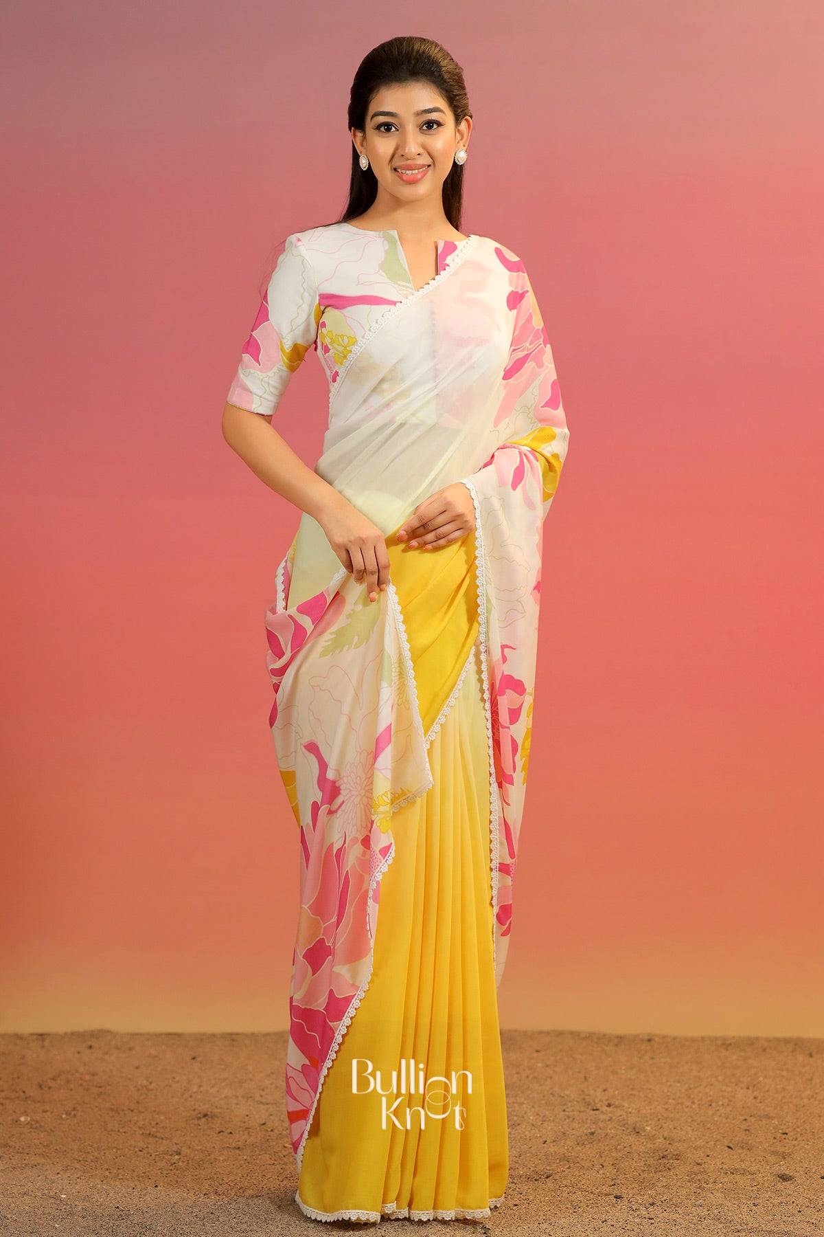 Luna Shiney Saree in Yellow