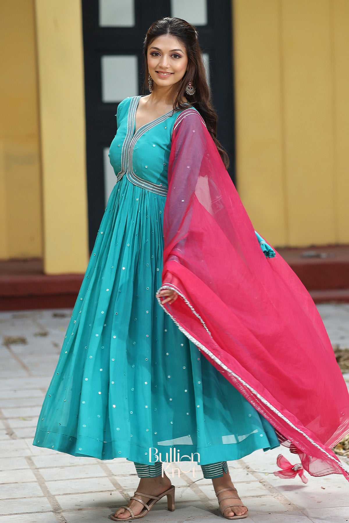 Ratrani Georgette Anarkali Suit Set in Teal Blue