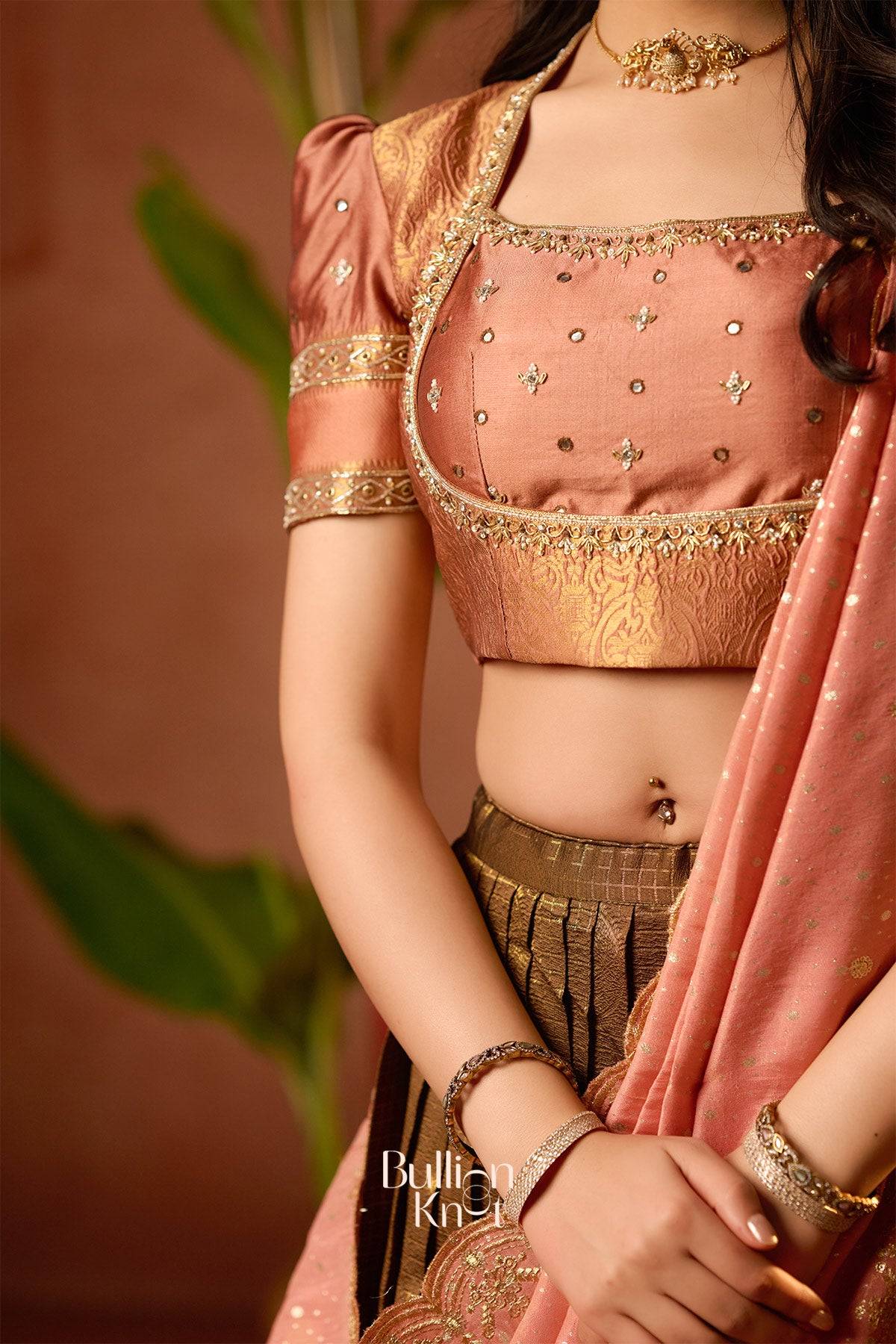 Designer lehenga set featuring rich textures and modern flair