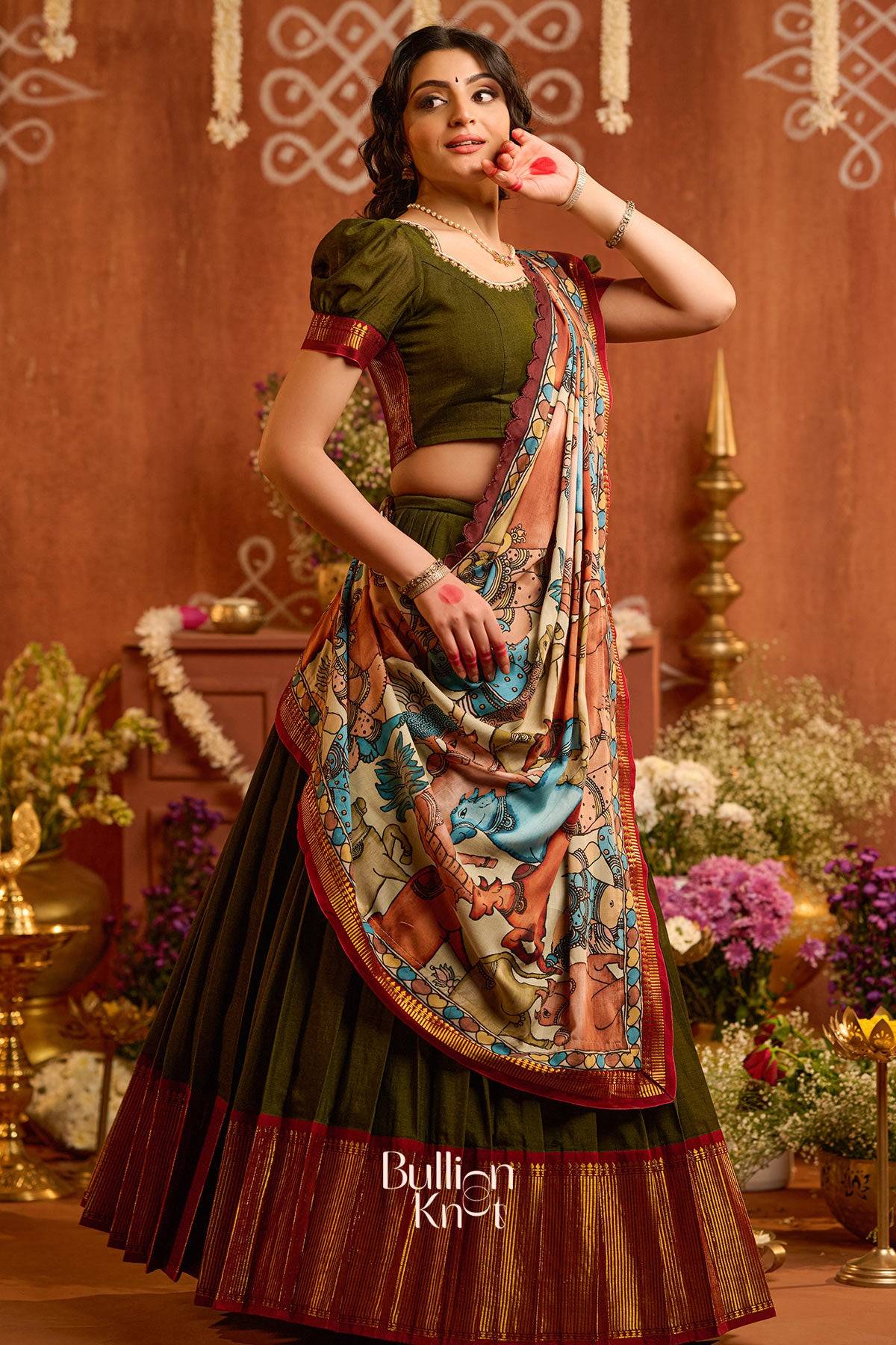KrishnaLeela Half Saree in Mehndi