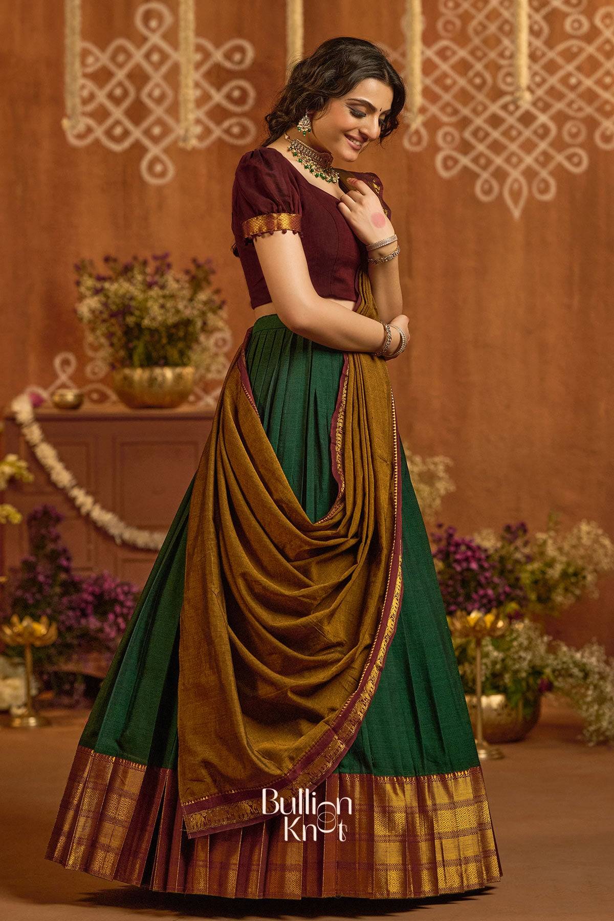 Devara Handloom Half Saree in Green