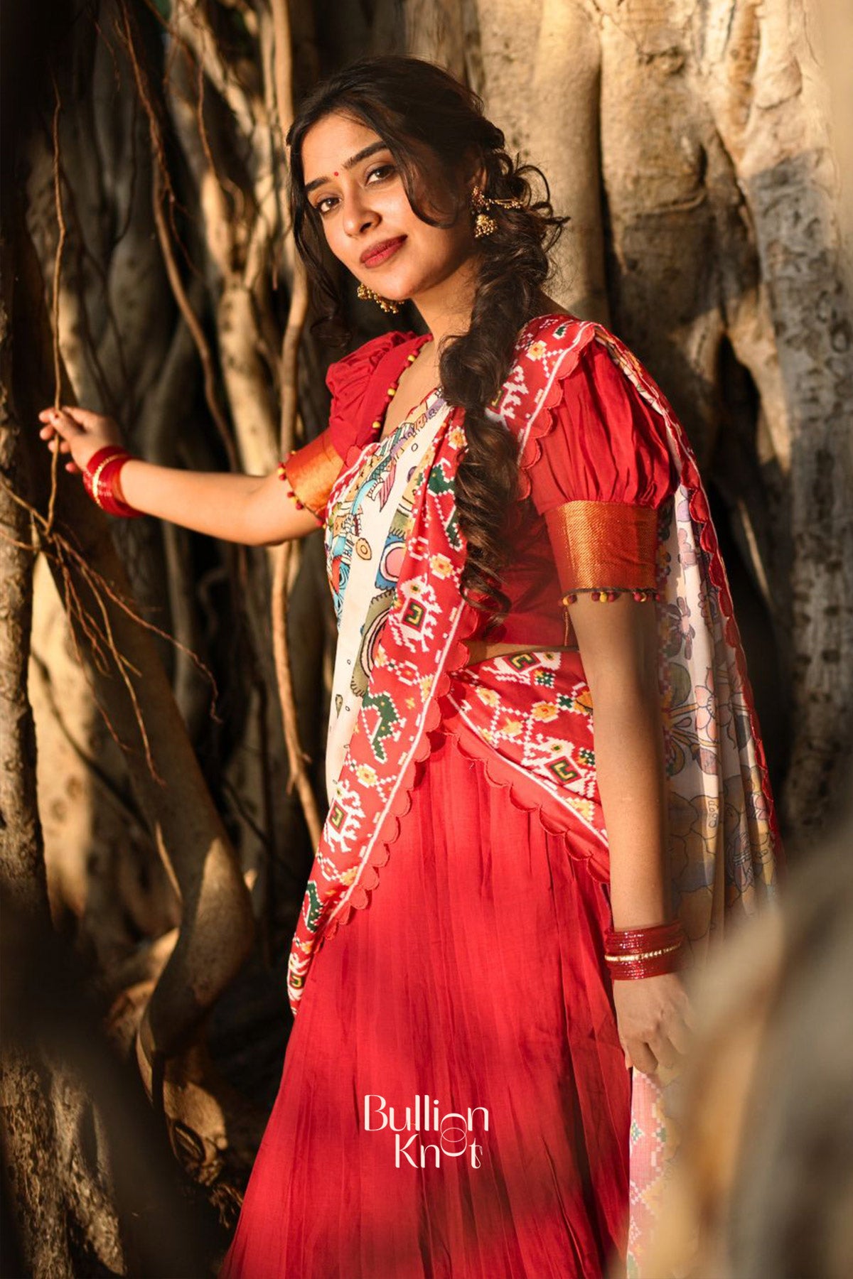 Revti Handloom Half Saree in Red