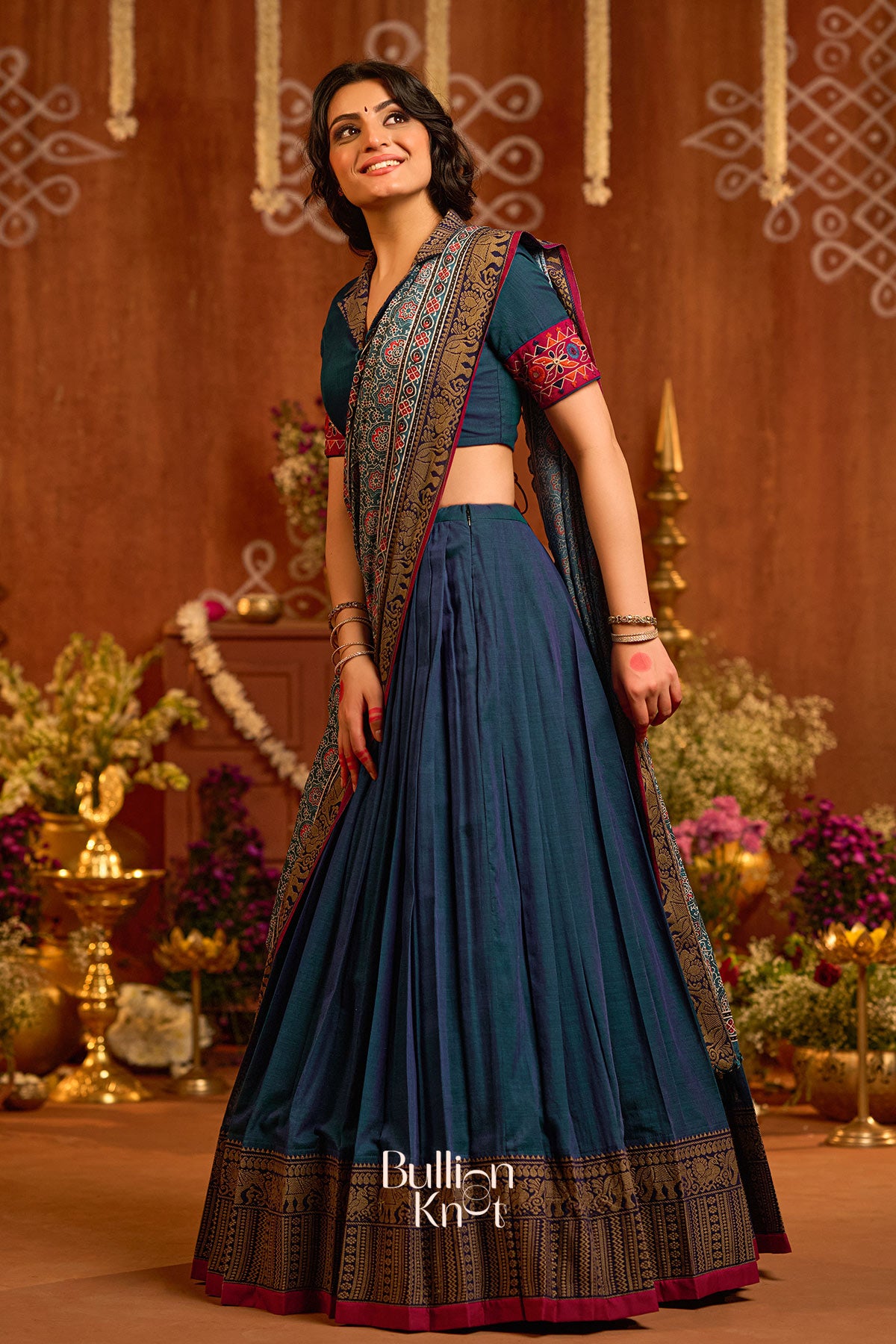 Rudram Half saree In Peacock Blue