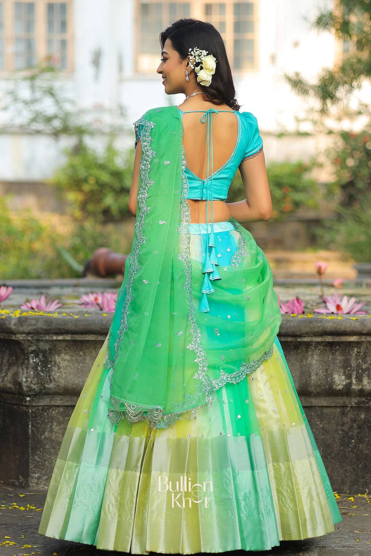 Aasmani Sky Blue Organza Lehenga Set Lehenga bullionknot