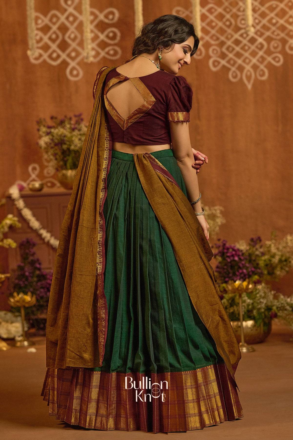 Devara Handloom Half Saree in Green