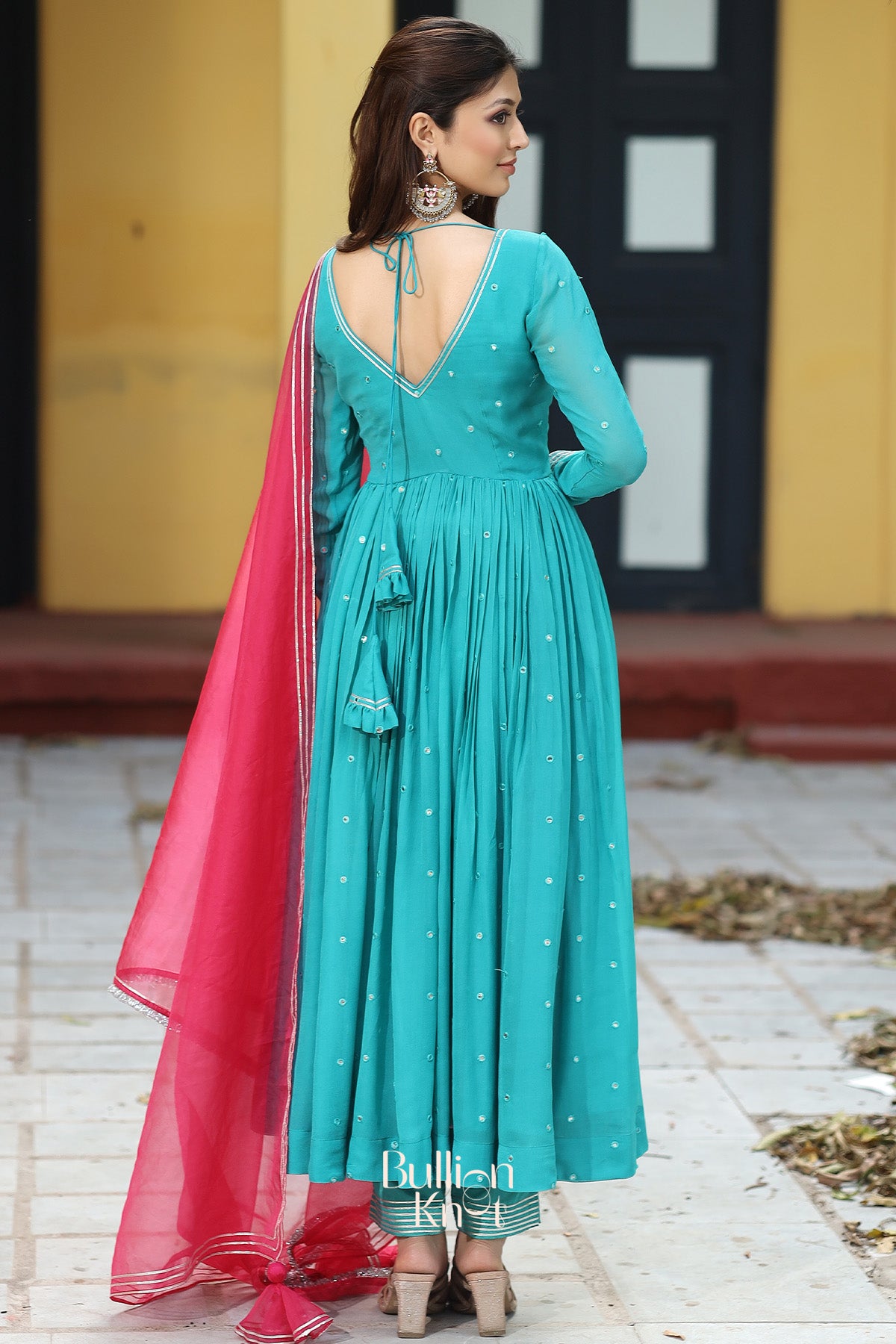 Ratrani Georgette Anarkali Suit Set in Teal Blue