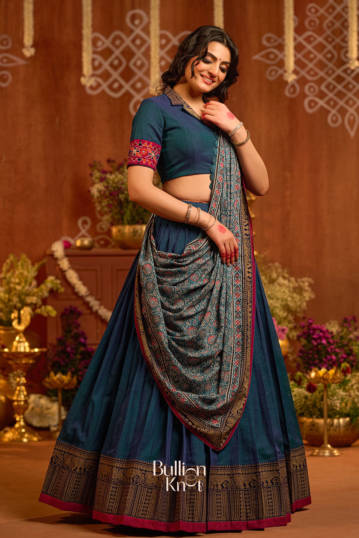 Rudram Half saree In Peacock Blue