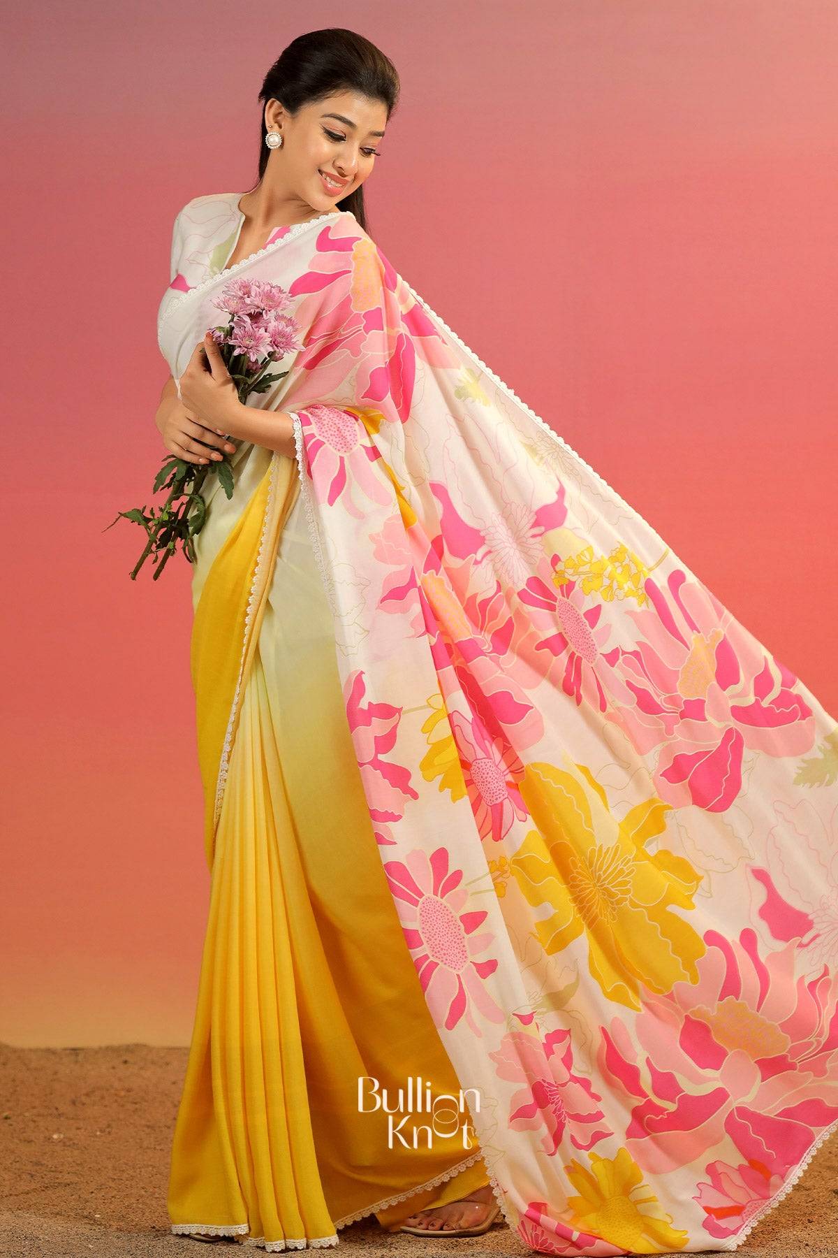 Luna Shiney Saree in Yellow